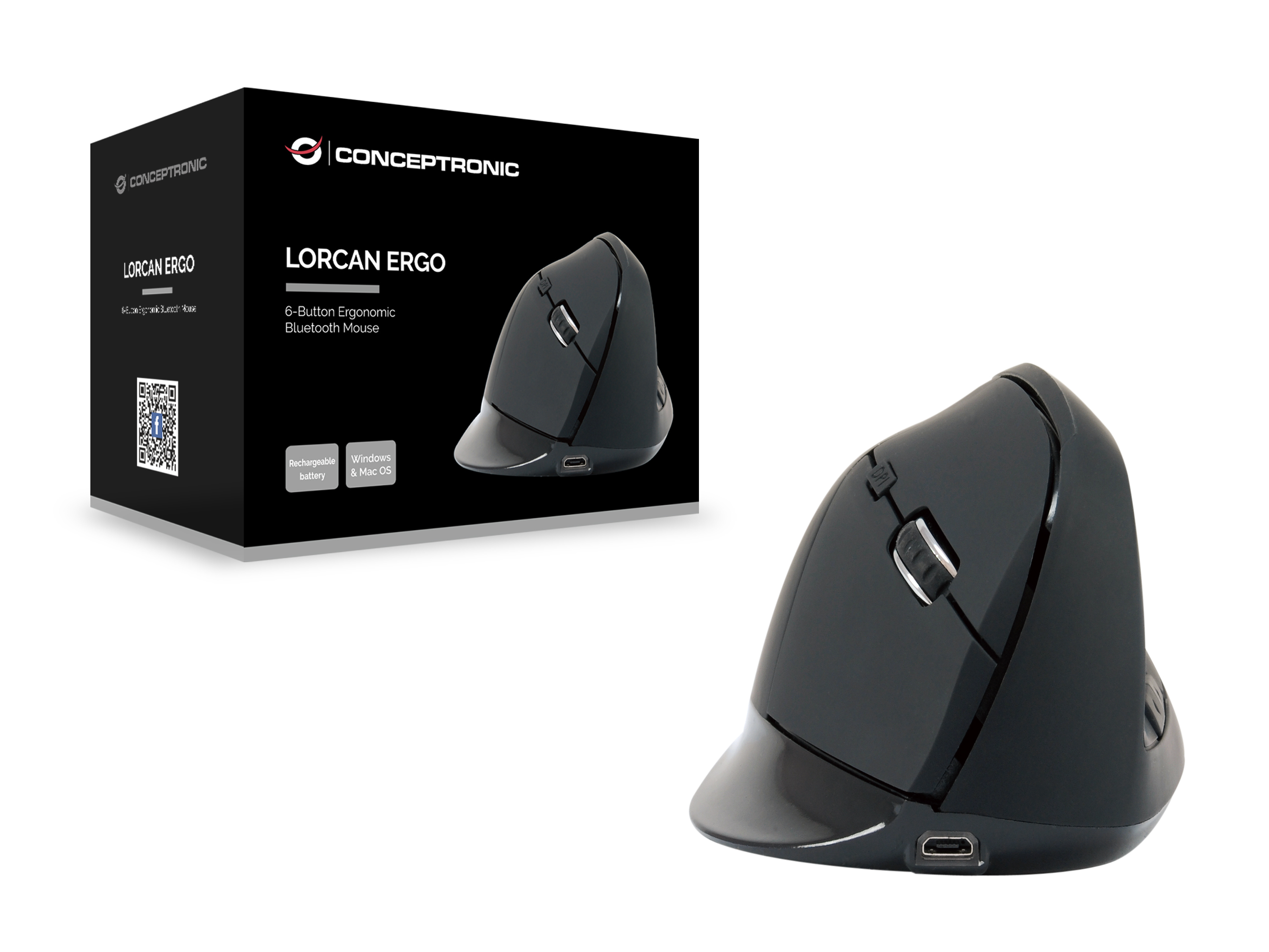 CONCEPTRONIC Maus Wireless BT5.2/6Btns ERGO Vertikal schwarz