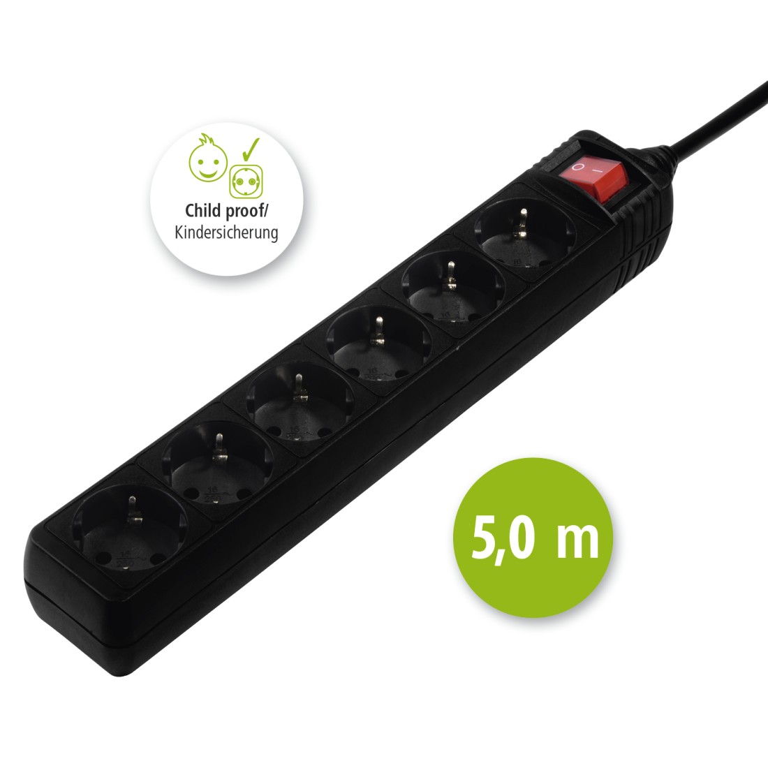 hama 6-fach Steckdosenleiste mit Schalter 5,0 m schwarz