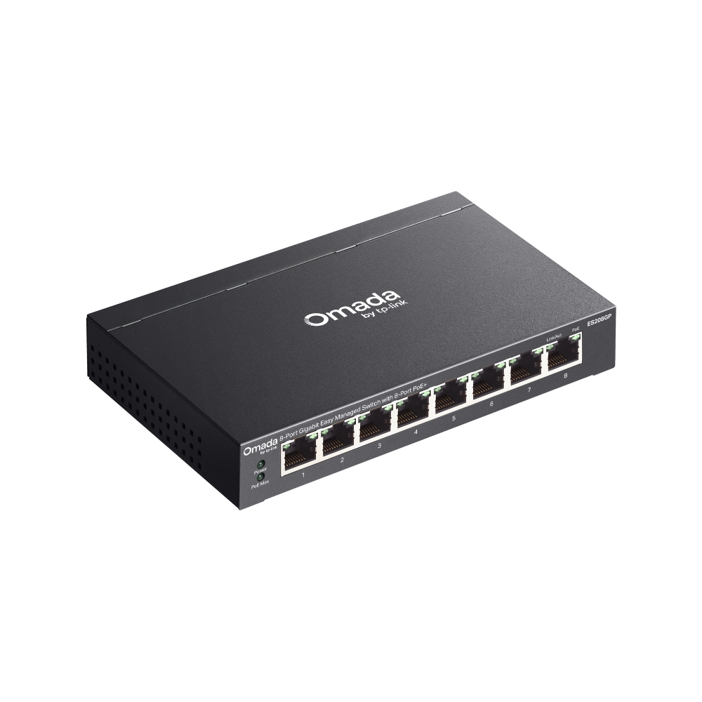 TP-LINK ES208GP Omada 8-Port Gigabit Easy Managed Switch 8× 10/100/1000 Mbps PoE+ lüfterlos 64W Power Budget