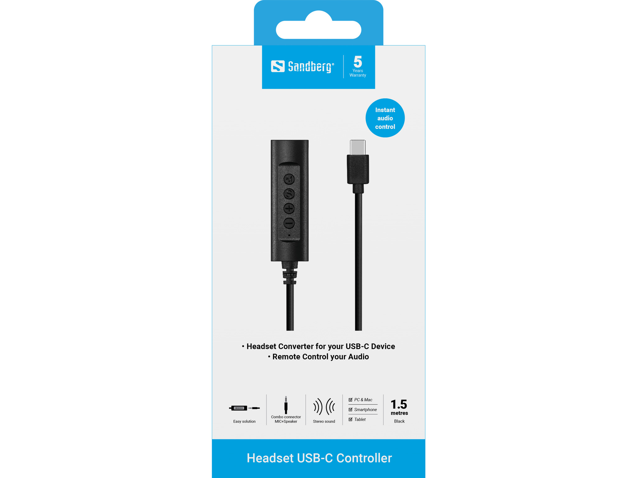 SANDBERG Headset USB-C Controller 1,5m