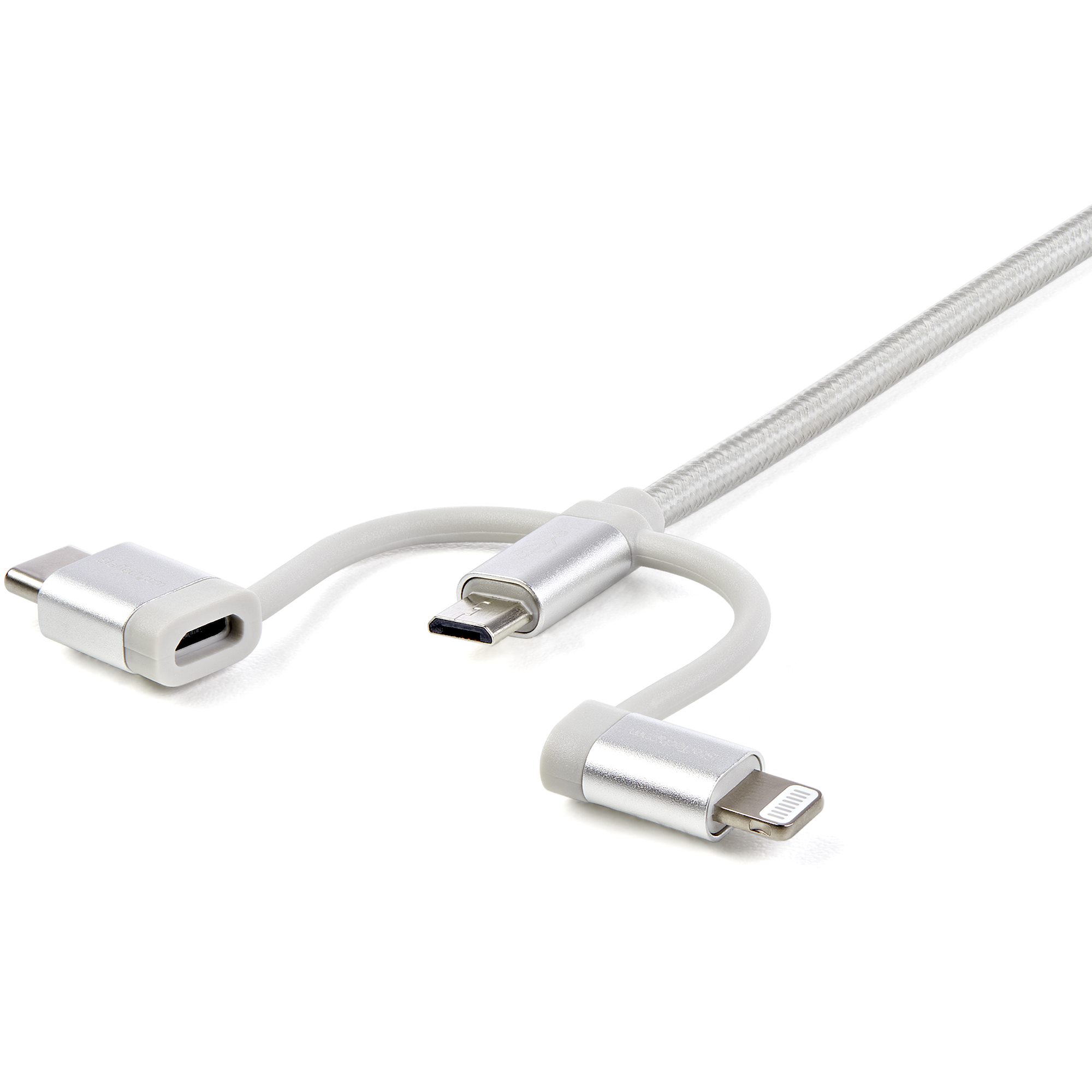 STARTECH.COM USB Lightning Kabel - USB-C Micro-B Laddekabel - 1m - geflochten - Silber - USB auf Lightning Kabel - USB zu USB C