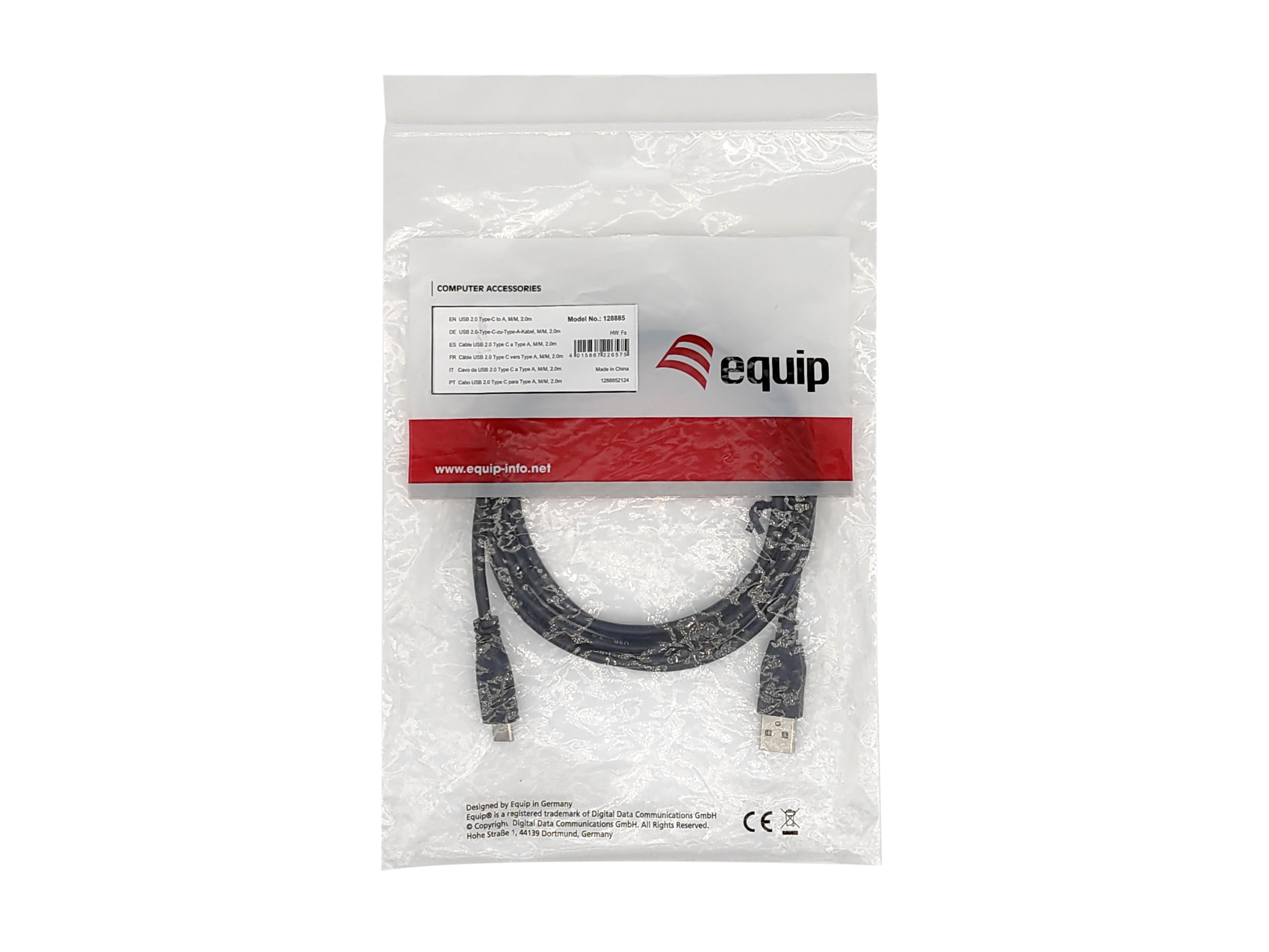 Equip Kabel USB-A2.0->C 3A St/St 2.00m schwarz