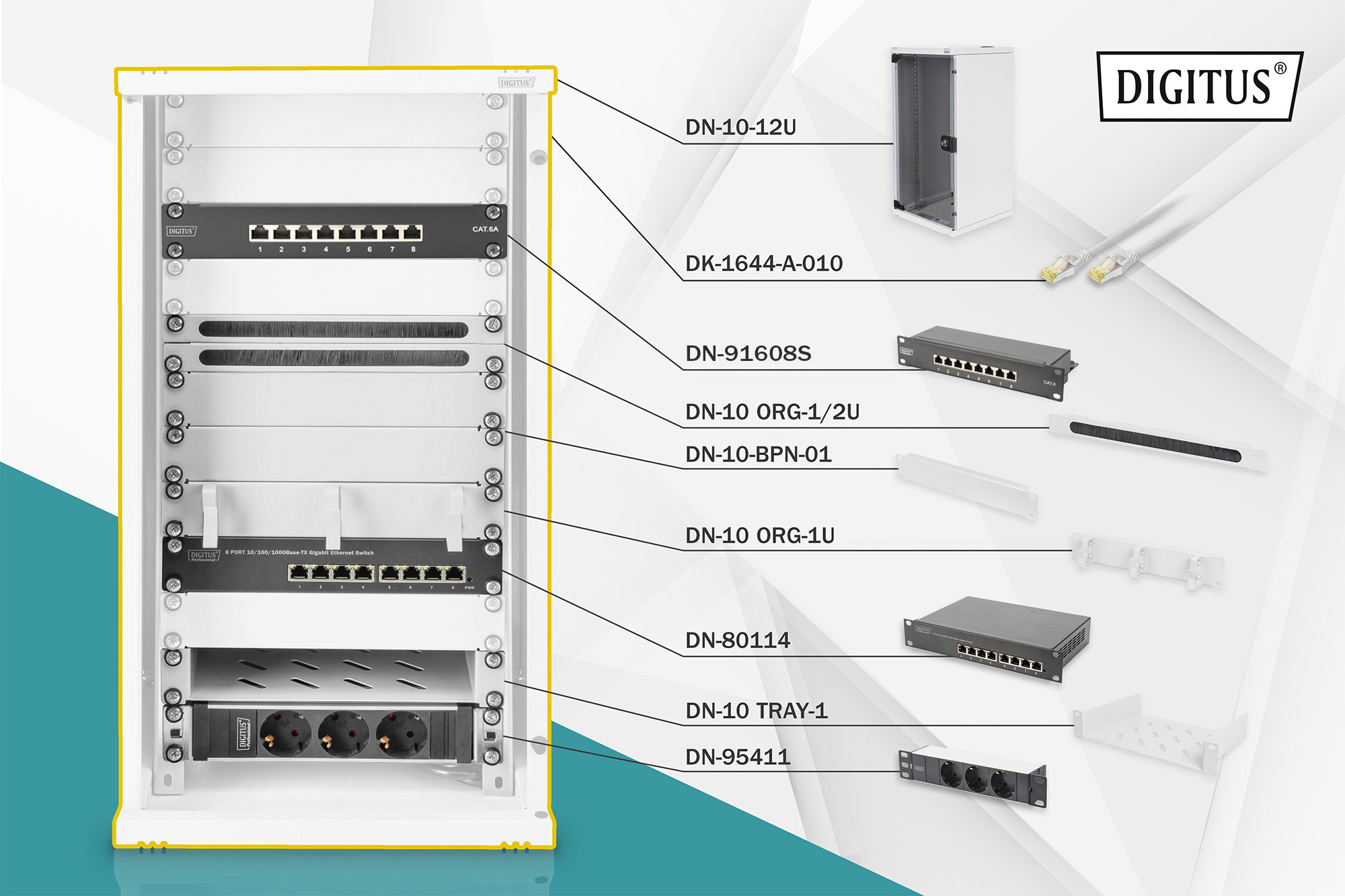 DIGITUS Netzwerk-Set 254 mm (10)-12HE, 312x300mm (B x T)