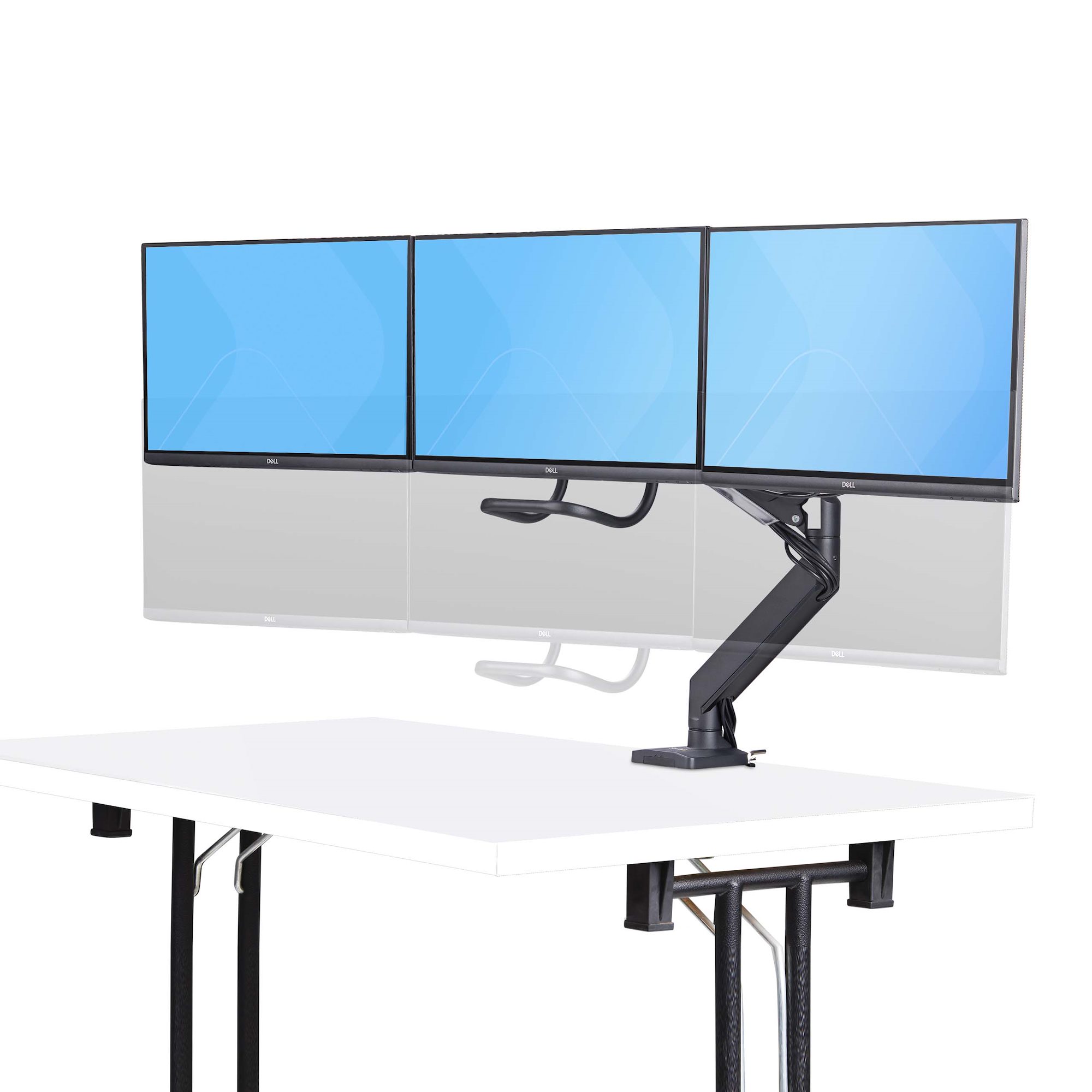 TRIPLE MONITOR DESK MOUNT CROSSBAR DESIGN UP TO 27IN SCREE