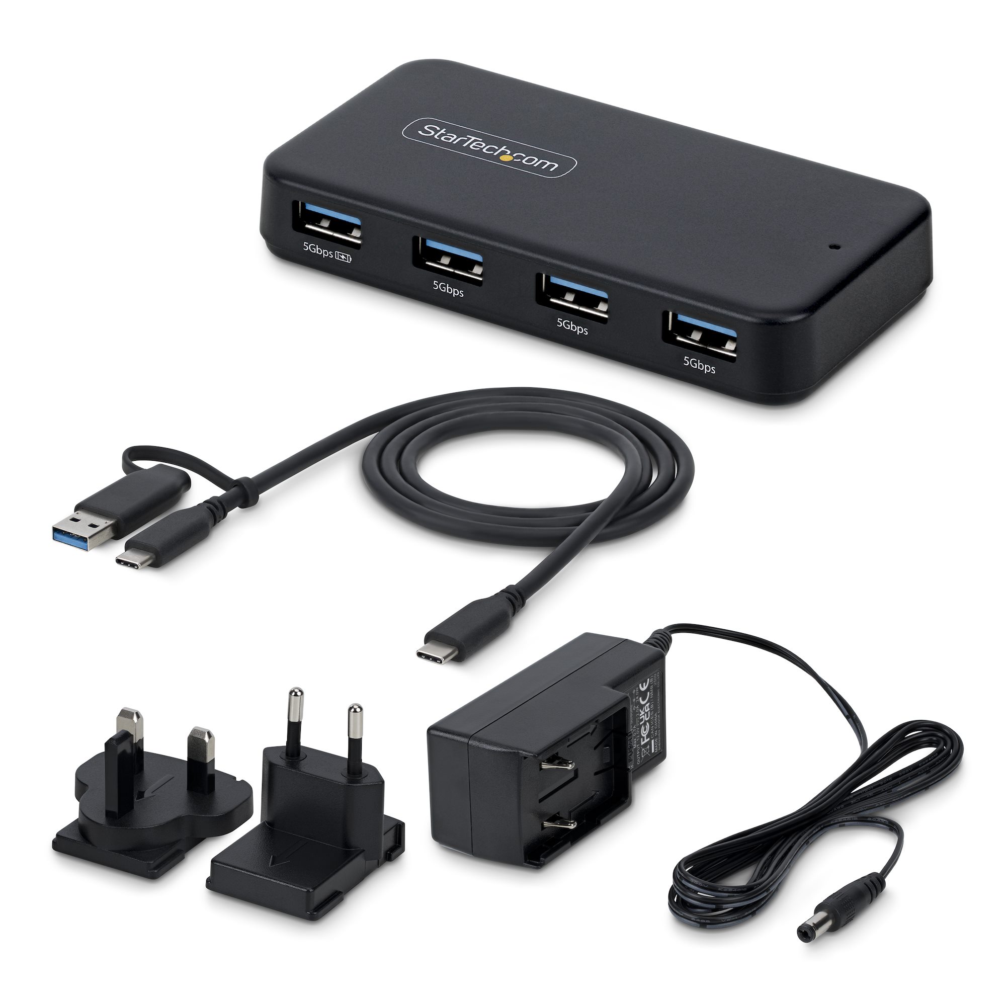 STARTECH.COM 4-Port USB-A Hub 5Gbps Eigenstromversorgung 2-in-1 USB-C & USB-A Hostkabel 1x BC 1.2 Ladeport inkl. 24W Netzadapter