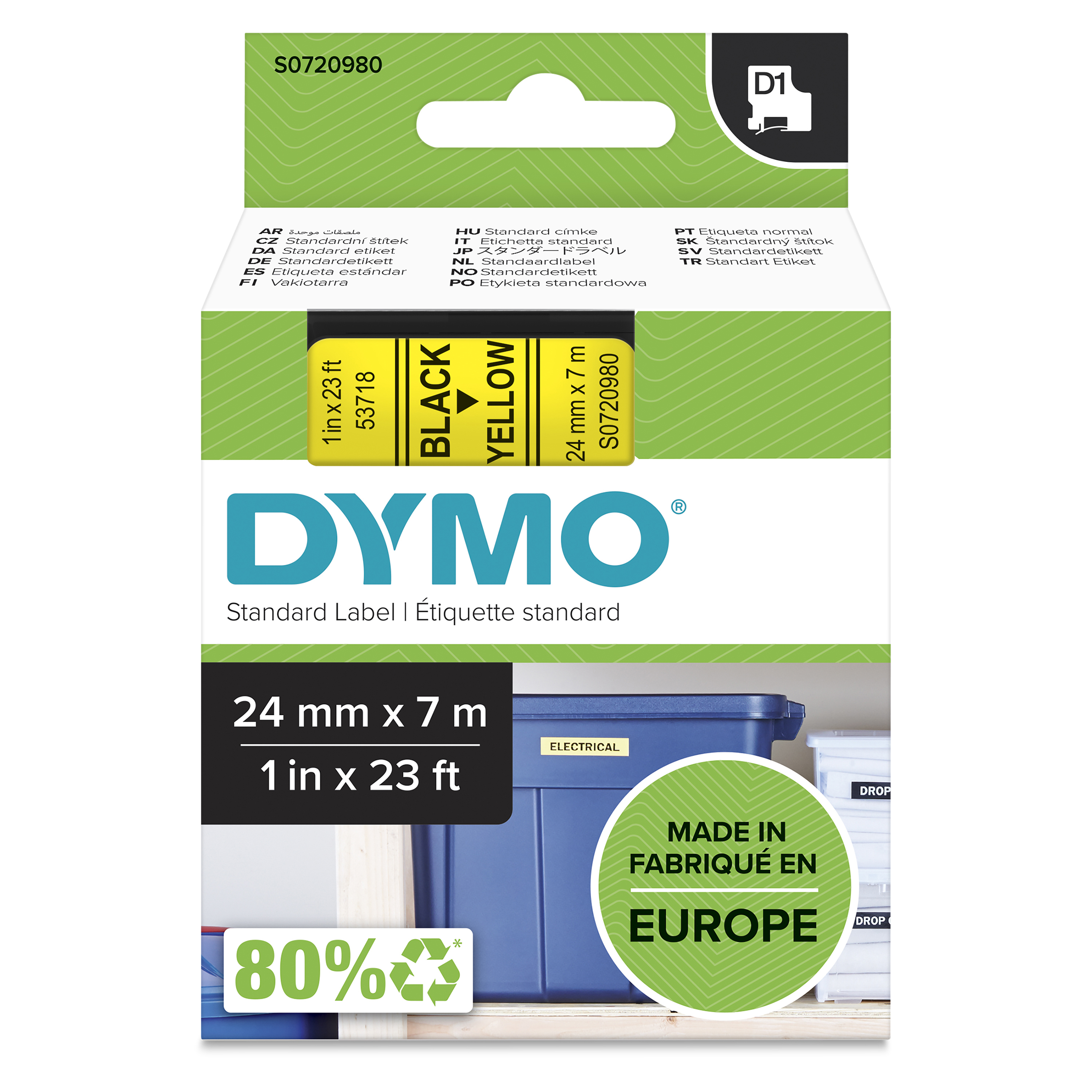 DYMO D1 Schriftband 53718 24mmx7.0m schwarz->gelb