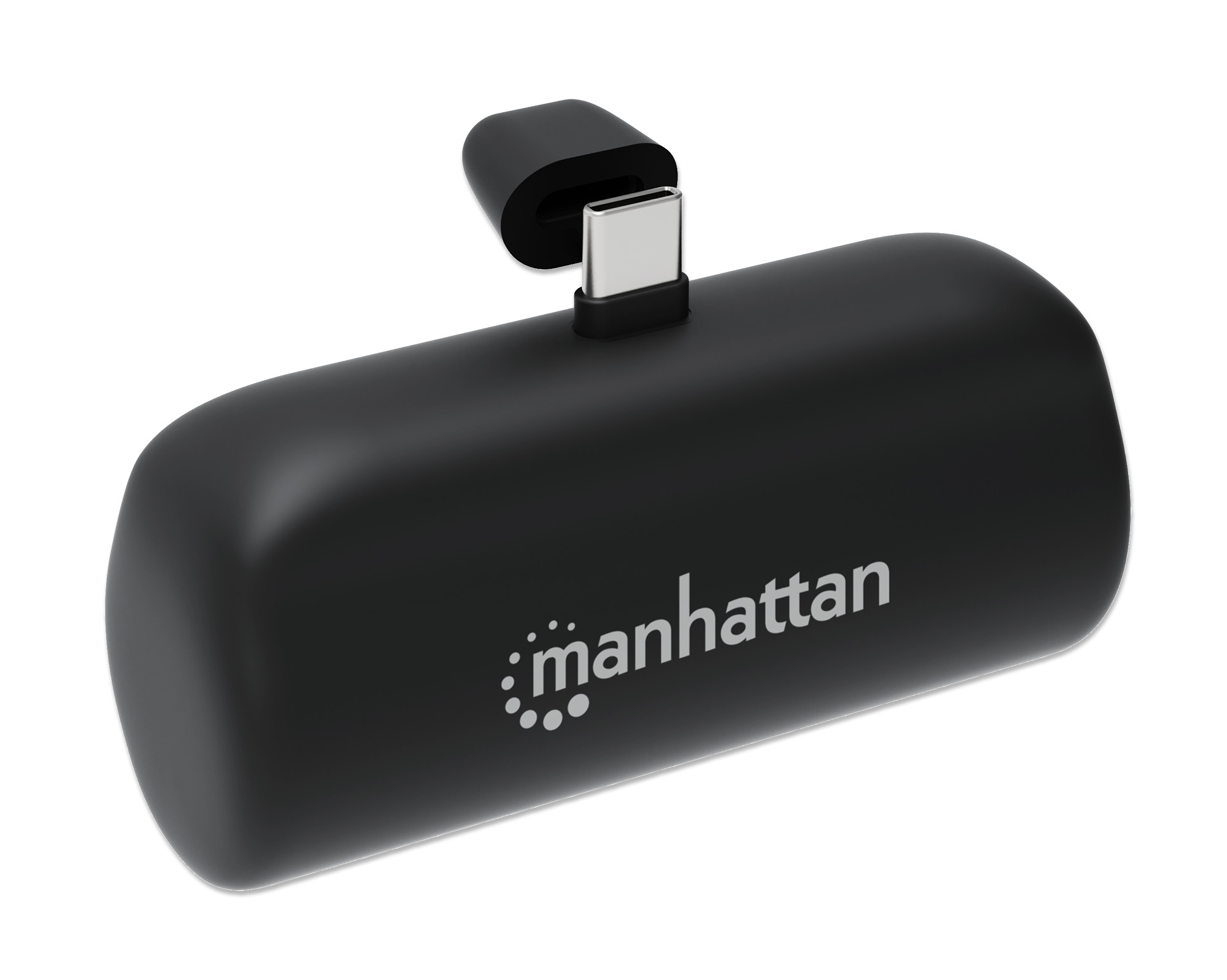 MANHATTAN Powerbank 5000 mAh mit integriertem USB-C-Stecker 10W zur Nutzung als Handyhalterung mit Ladefunktion schwarz