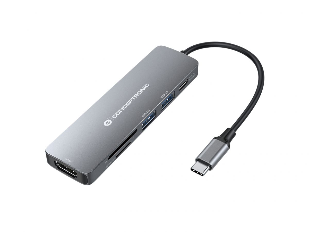 CONCEPTRONIC 6-1 Dock USB-C->HDMI/2xUSB-A/SD/TF/+ 15cm gr