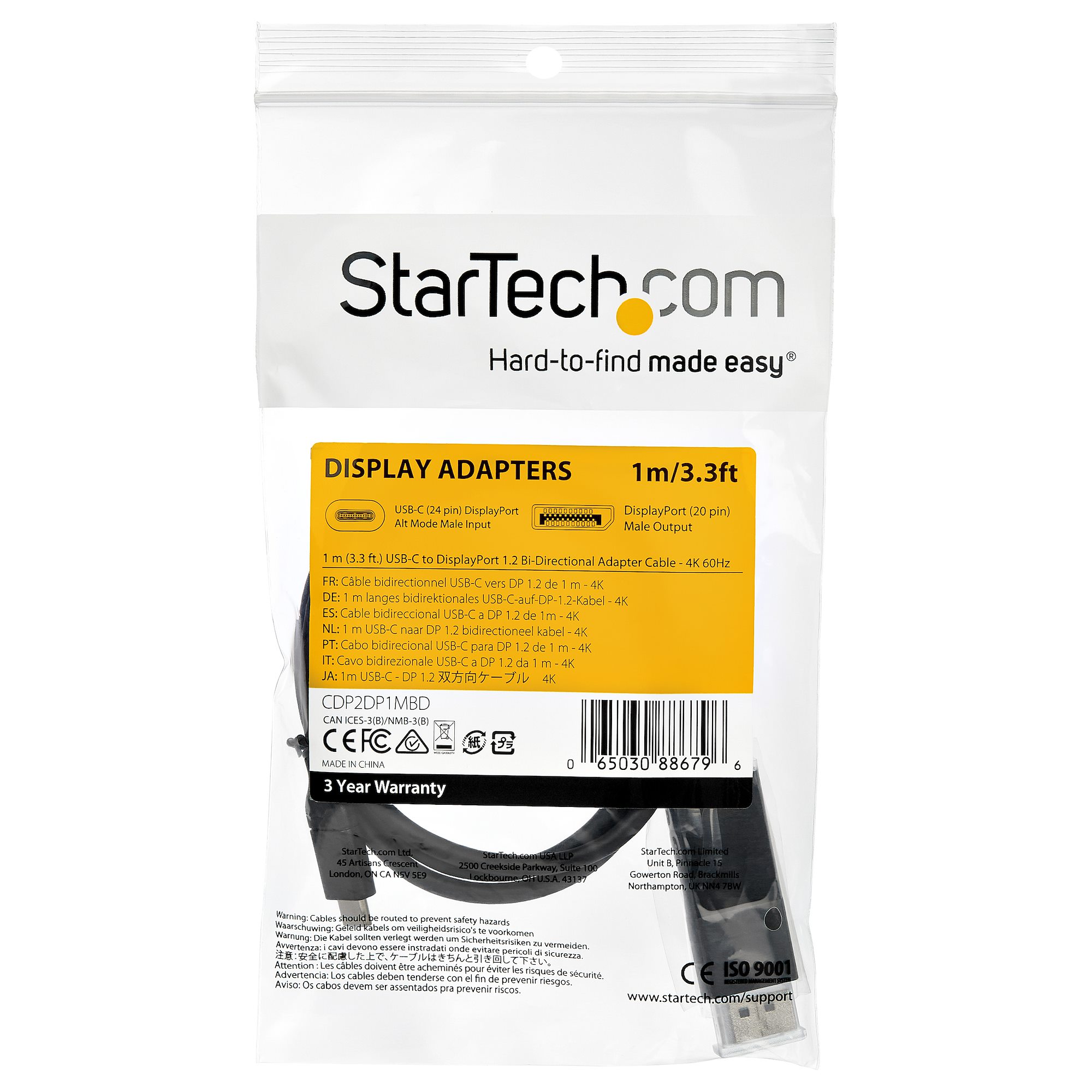 StarTech.com CDP2DP1MBD USB-C zu DisplayPort Kabel 1 m Schwarz