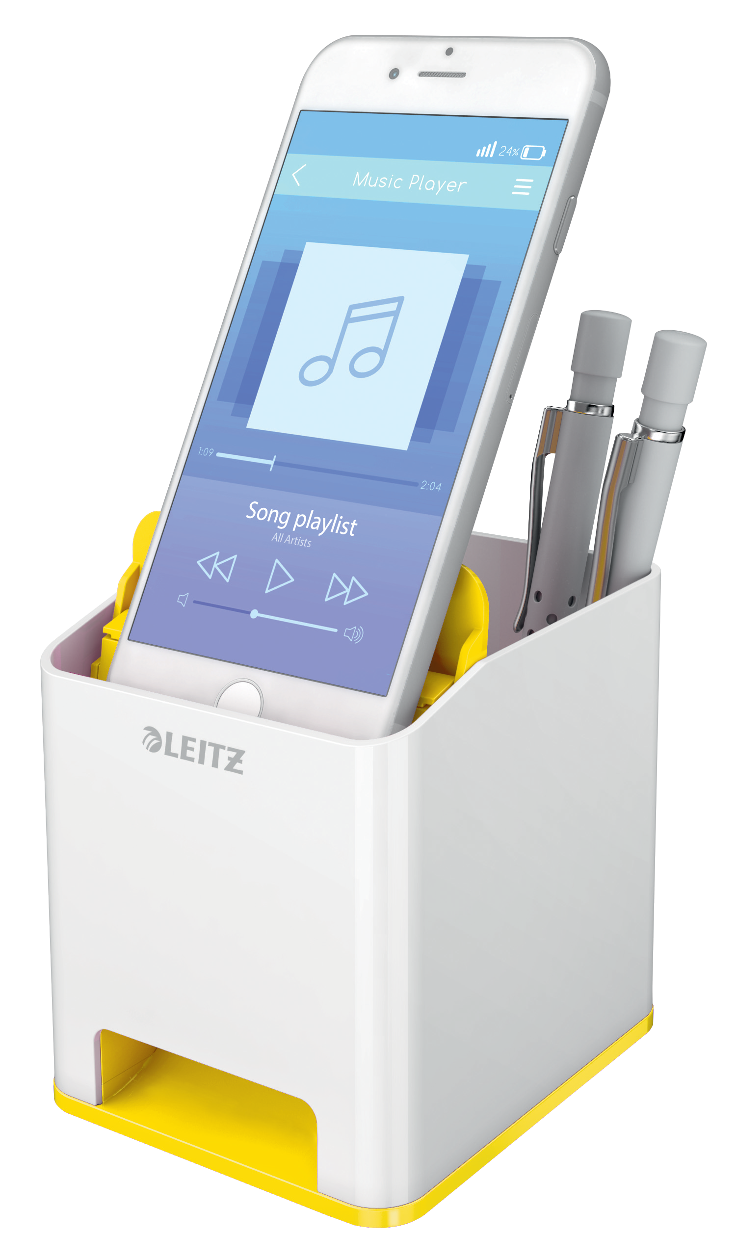 LEITZ Stiftehalter WOW Duo Colour perlweiß/gelb Polystyrol 2 Fächer 9,0 x 10,1 x 10,0 cm