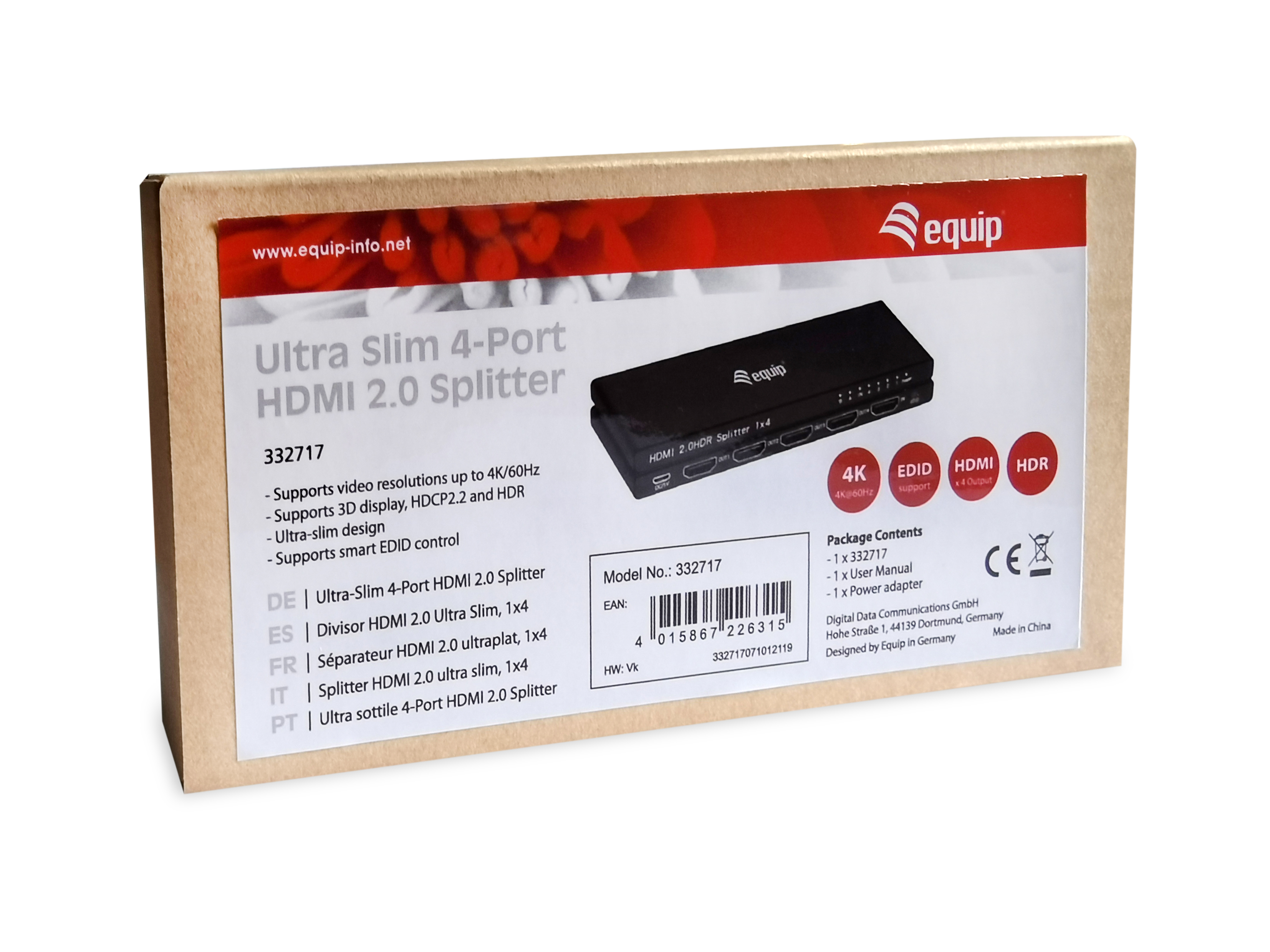 Equip HDMI2.0 4-Port Splitter Ultra Slim 4K/ 60Hz schwarz