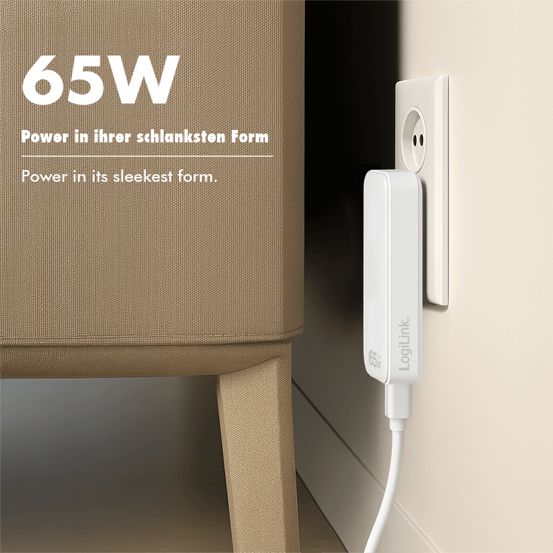 Logilink USB Steckdosenadapter 1xUSB-A, 1xUSB-C, 65W weiß