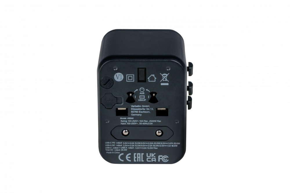 Verbatim Universal Reiseadapter UTA-02 mit 1xUSB-A, 1xUSB-C retail