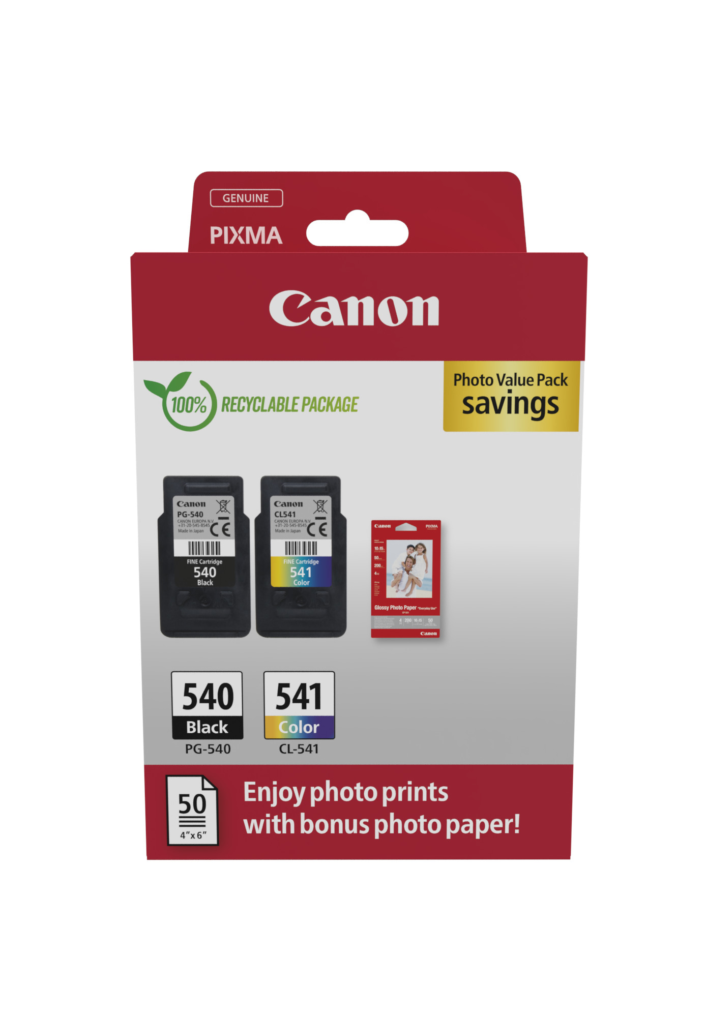 Canon PG-540 + CL-541 schwarz, color Druckköpfe + Fotopapier, 2er-Set