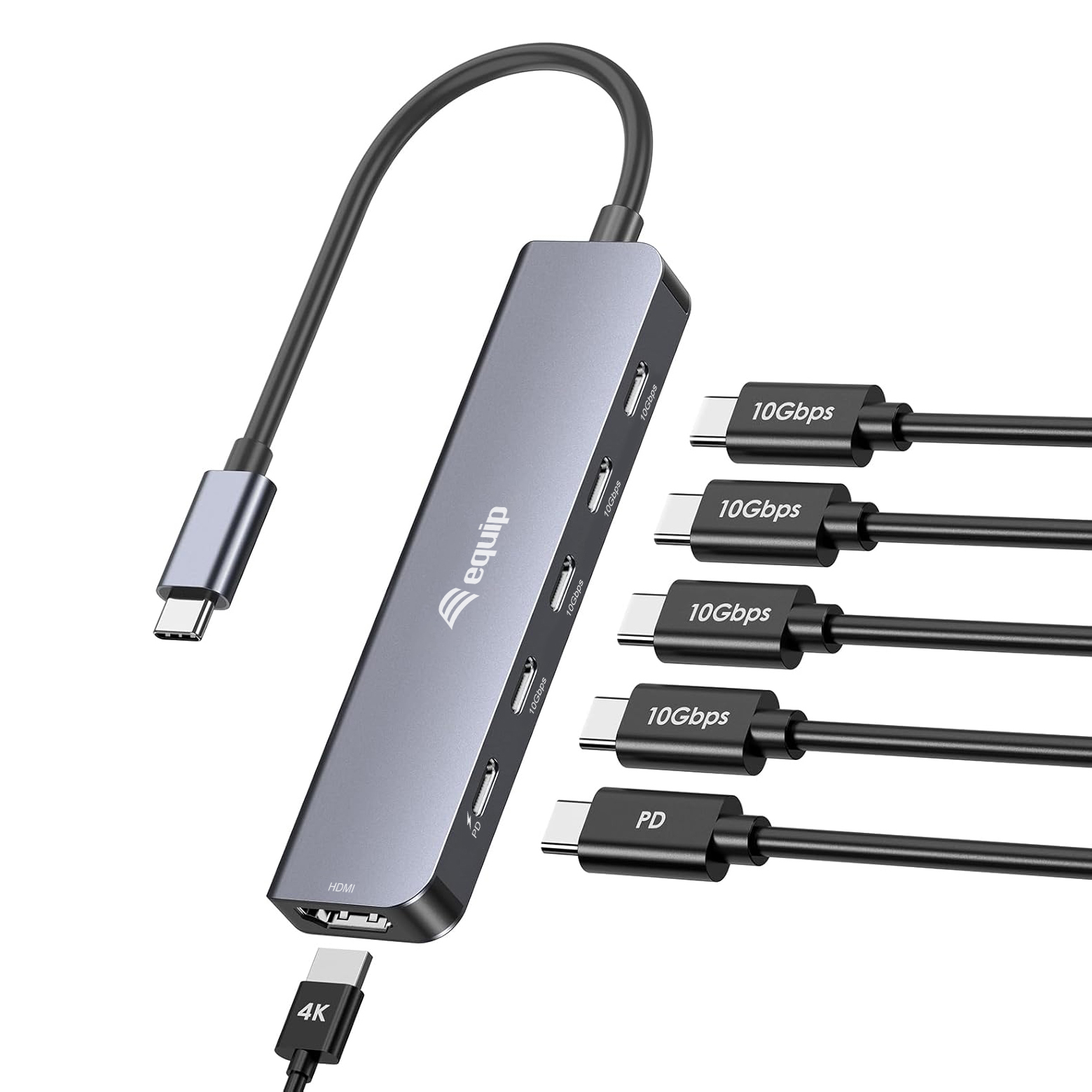 Equip Adapter USB-C->HDMI/3xUSB-C/USB PD 4K/ 60Hz 0.25m Alu.