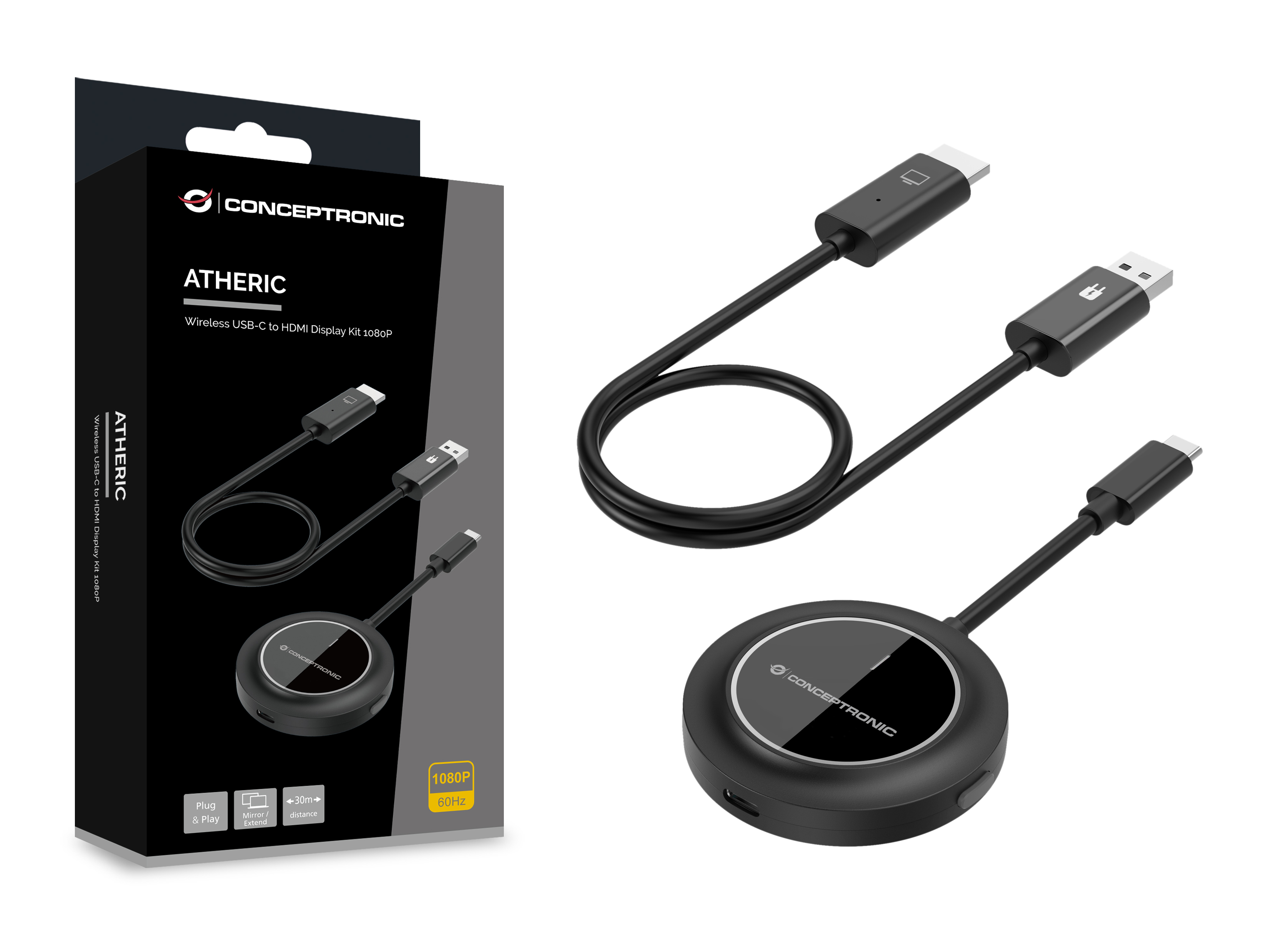 CONCEPTRONIC Adapter USB-C->HDMI Wireless 1080P/60Hz 30m sw