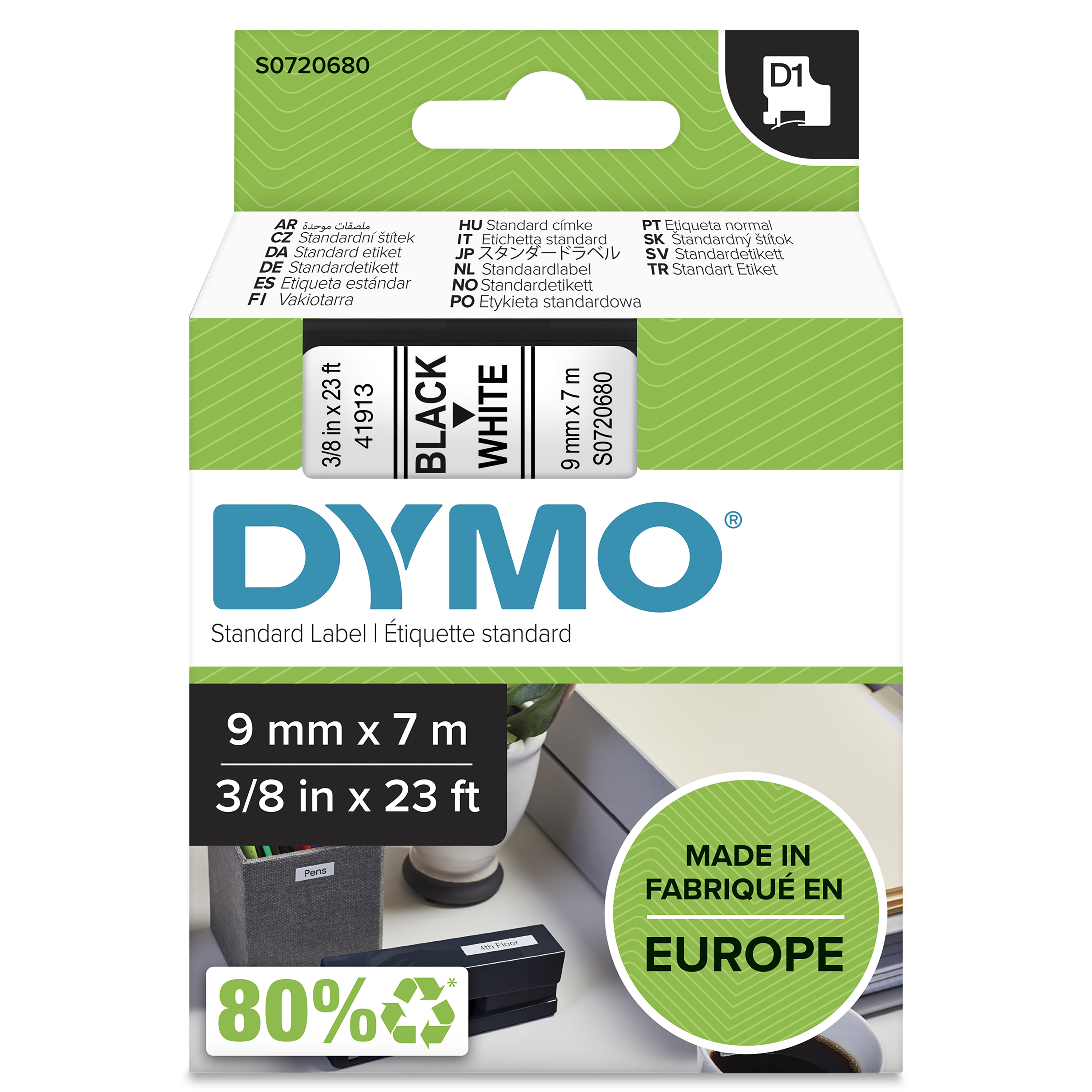 DYMO D1 Schriftband 41913 9mmx7.0m schwarz->weiß