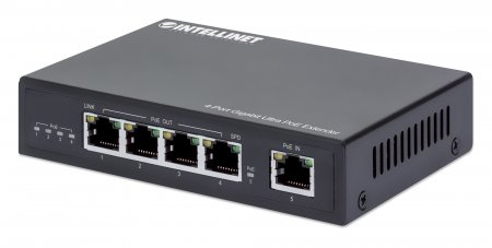 INTELLINET 4-Port Gigabit Ultra PoE-Extender Verlaengert PoE-Reichweite um 100m PoE-Strombudget 90W 4x PSE-Ports IEEE 802.3bt/at/af