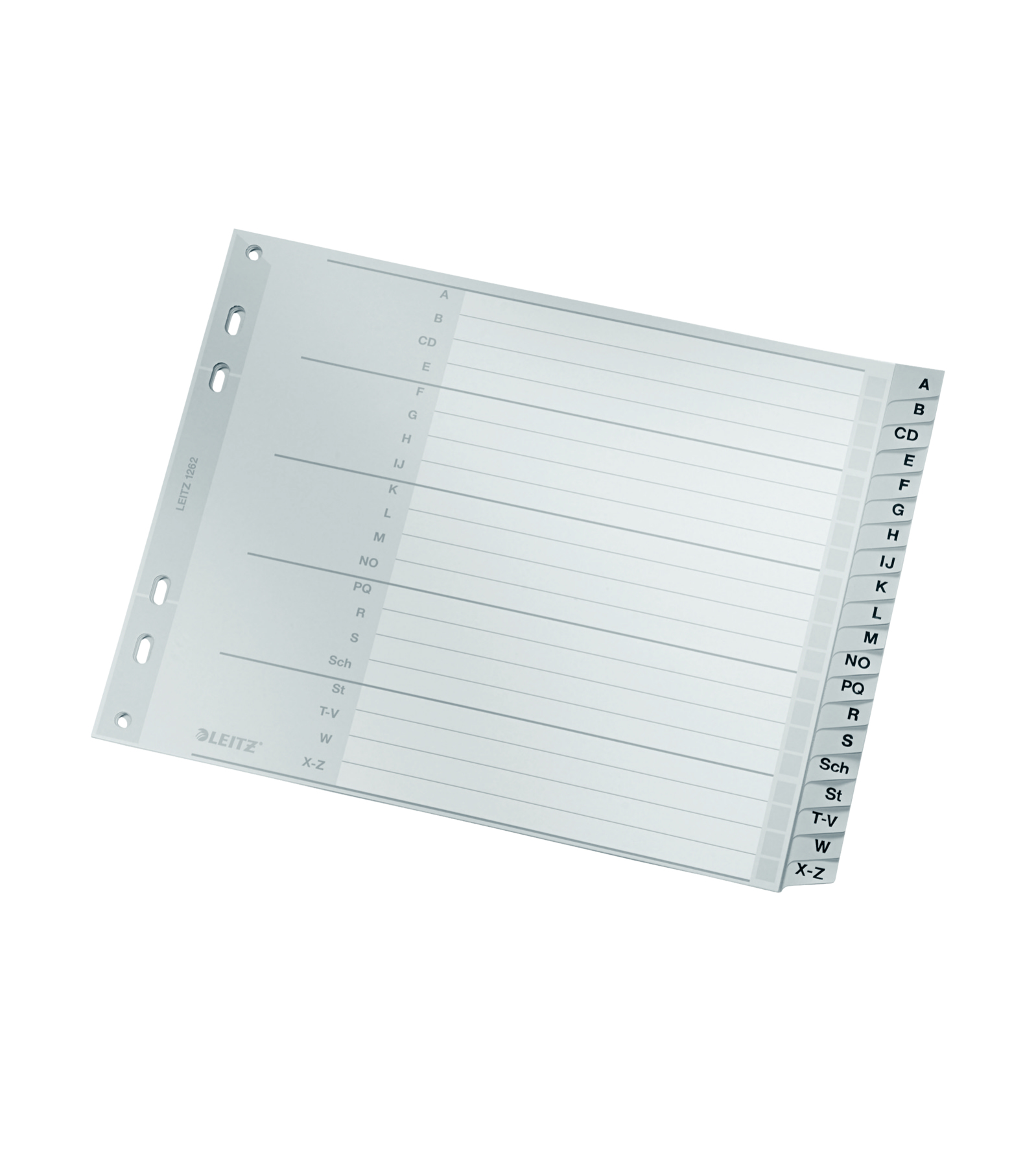 LEITZ Ordnerregister 1262 DIN A4 Halbformat, Überbreite A-Z grau 20-teilig, 1 Satz