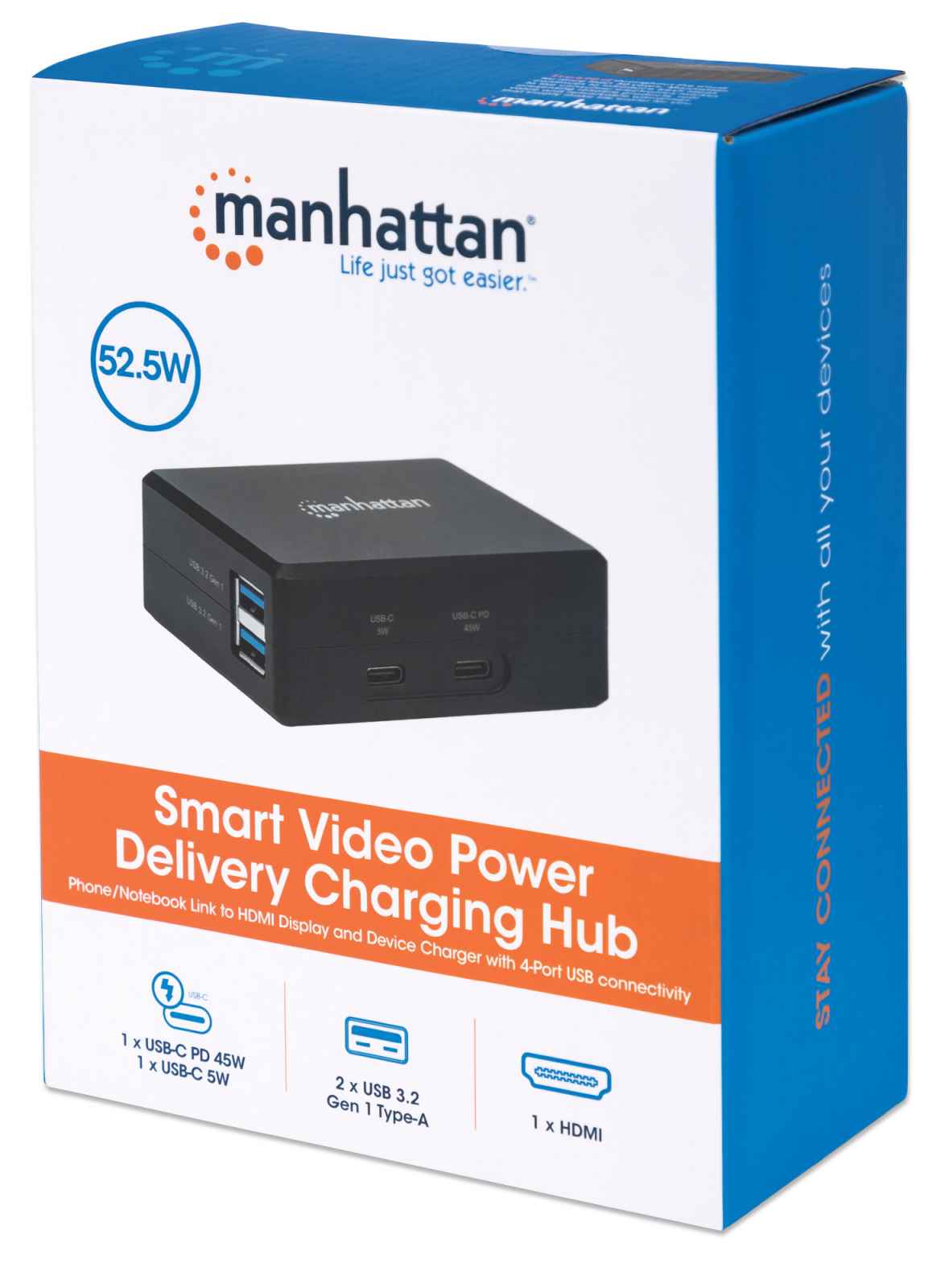 MANHATTAN Smart Video Power Delivery-Ladehub 1x HDMI 1x USB-C PD 45W 1x USB-C 5V/1A 2x USB 3.2 Gen 1 Typ A -Port internes Netzteil
