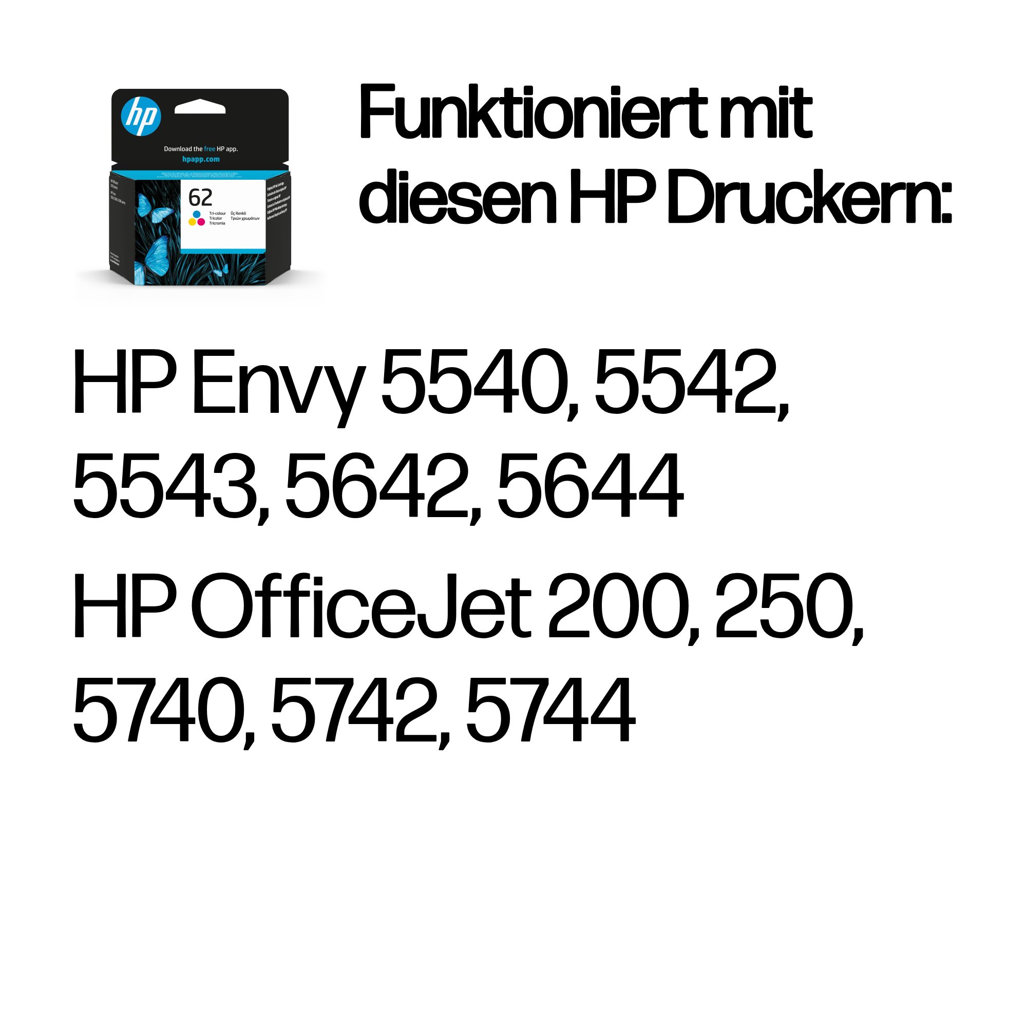 HP 62 Dreifarbig Tintenpatrone