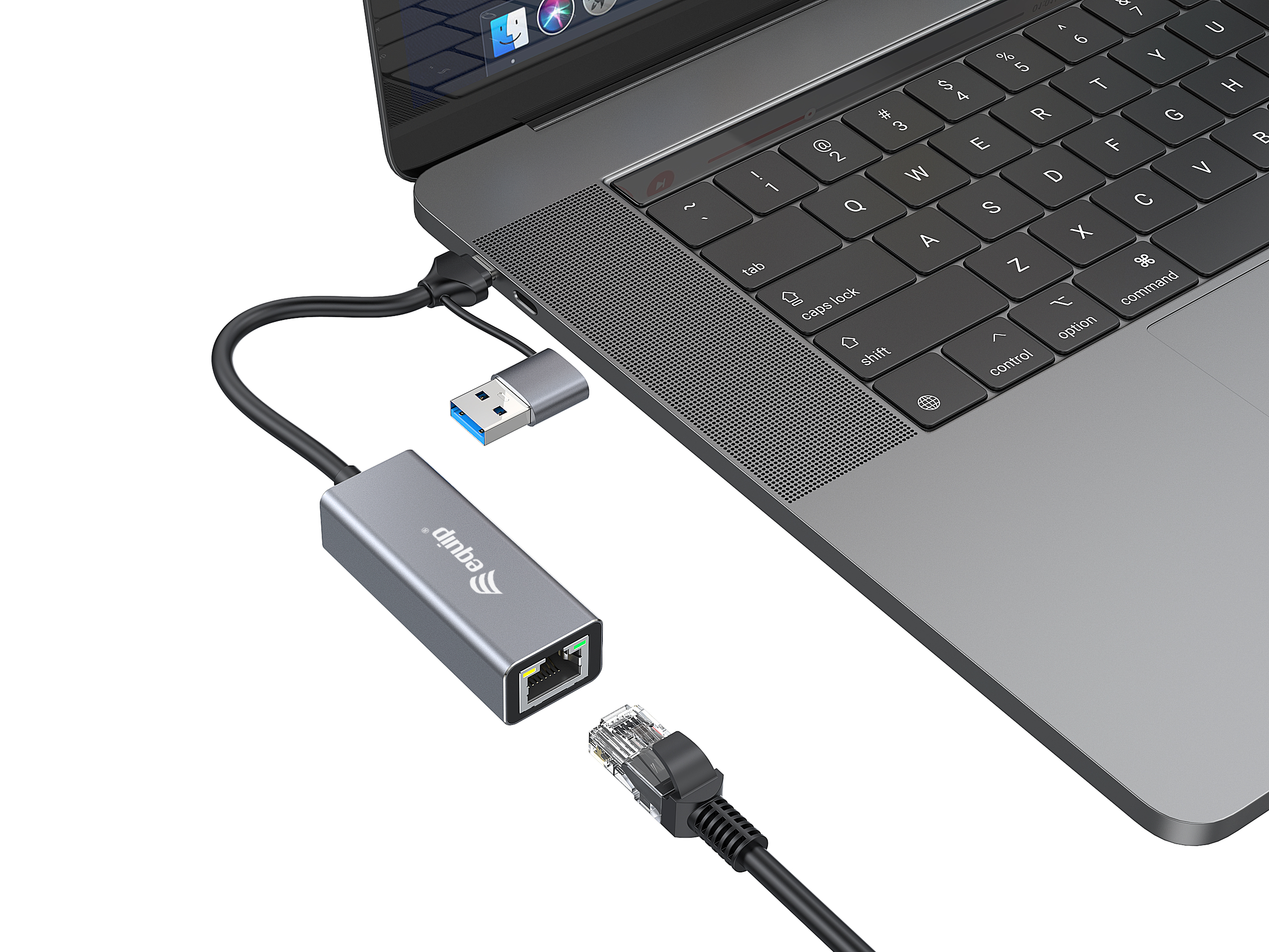 Equip Adapter USB-C->RJ45/USB-A Adapter St/Bu 0.15m Alu.