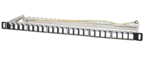INTELLINET 24-Port Patchpanel geschirmt und unbestückt 0,5 HE Leerpanel zur 48,26 cm 19-Zoll-Rackmontage für Keystone-Jacks schwarz