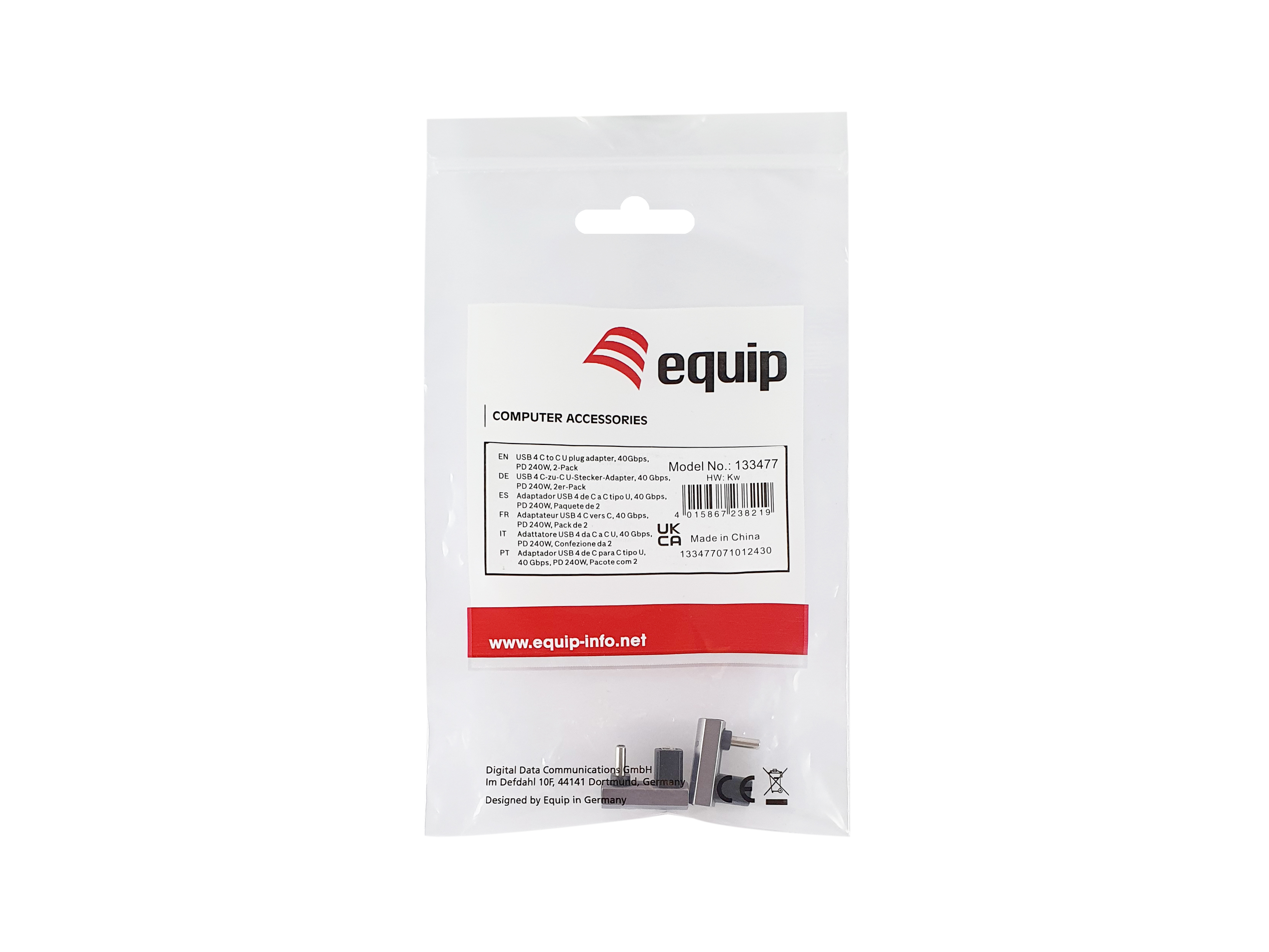 Equip Adapter USB-C->USB-C 180° 40Gbps PD 240W 2Stk