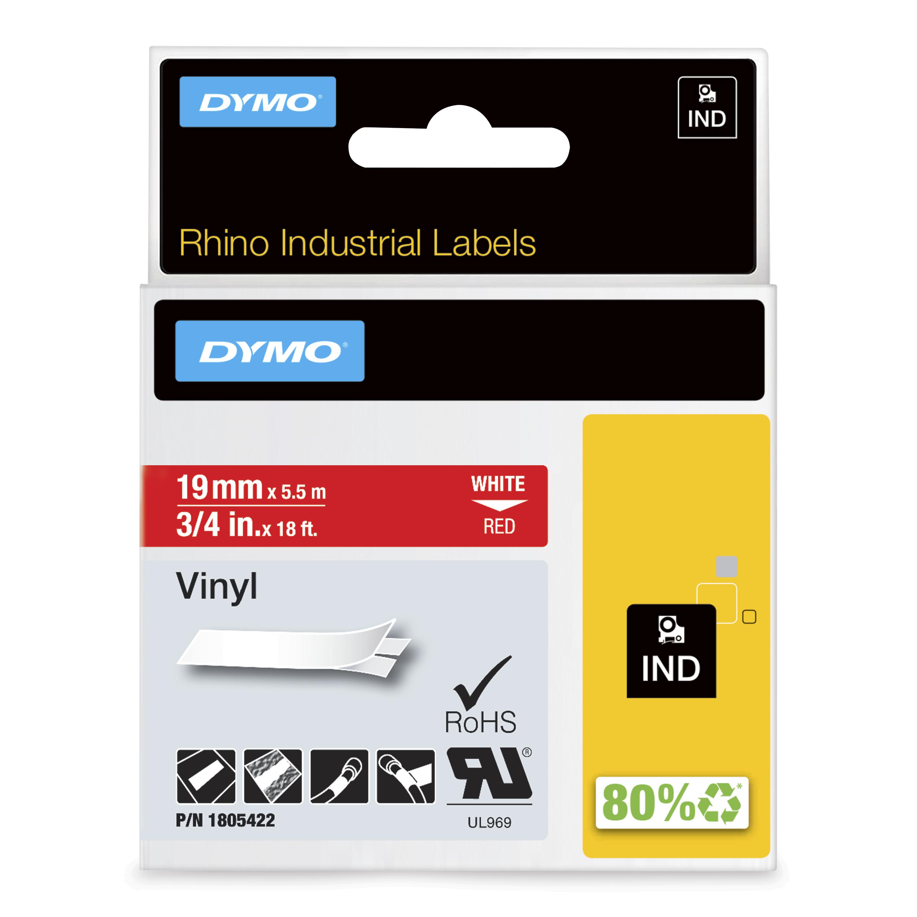DYMO Schriftband RHINO 1805422, 19 mm, weiß auf rot, 1 St.