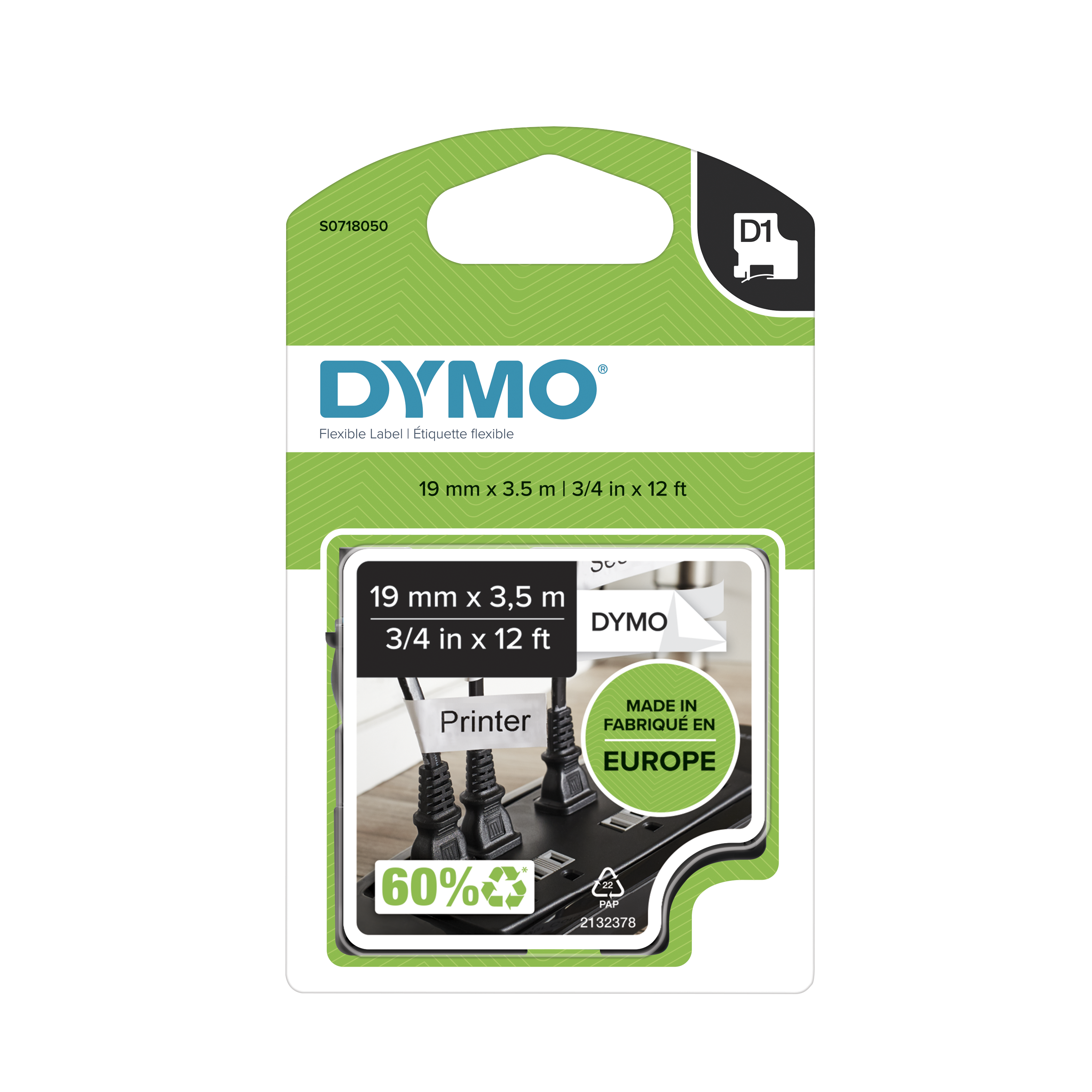 D1-TAPE NYLON 12MM X 3.5M BLACK ON WHITE
