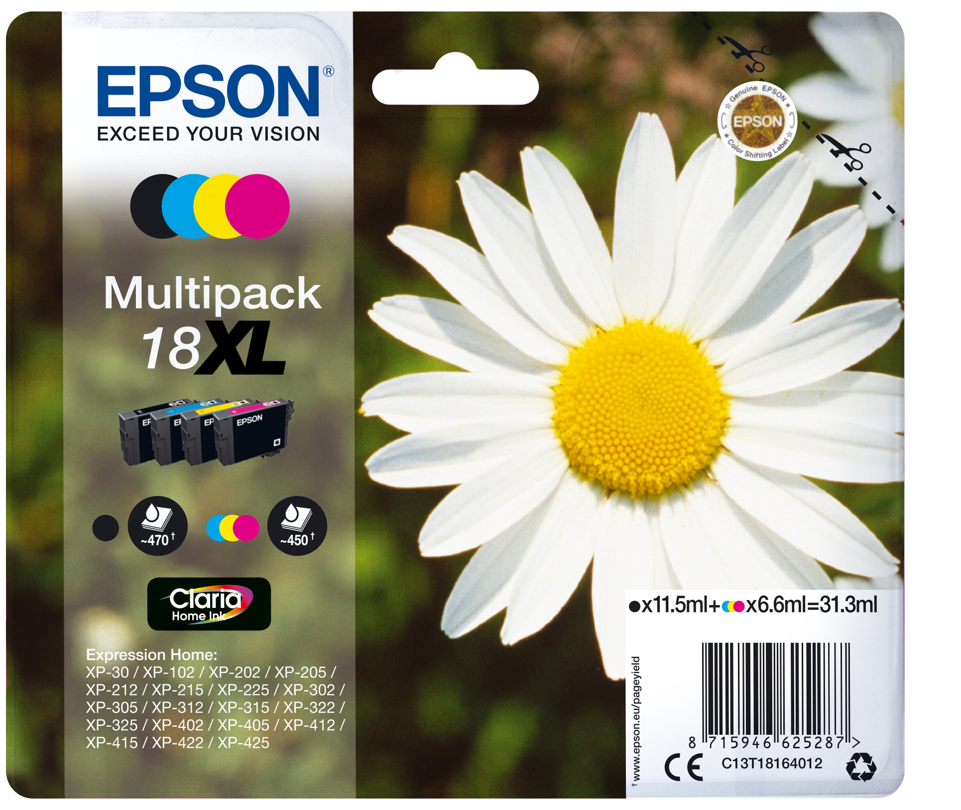 EPSON 18XL / T1816XL (Gänseblümchen) schwarz, cyan, magenta, gelb Druckerpatronen, 4er-Set