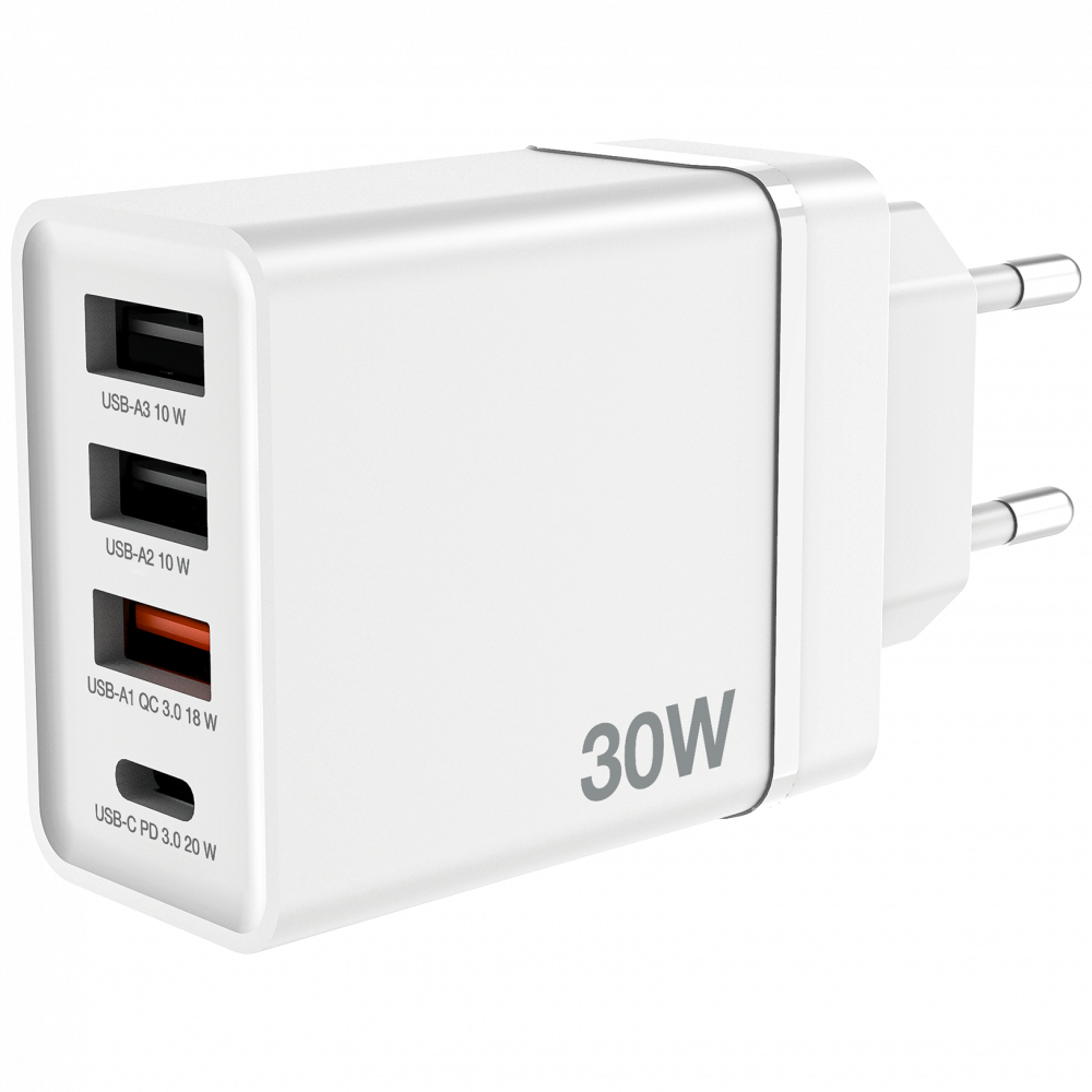 Ladegerät 30W, 1x USB-C , 3x USB-A