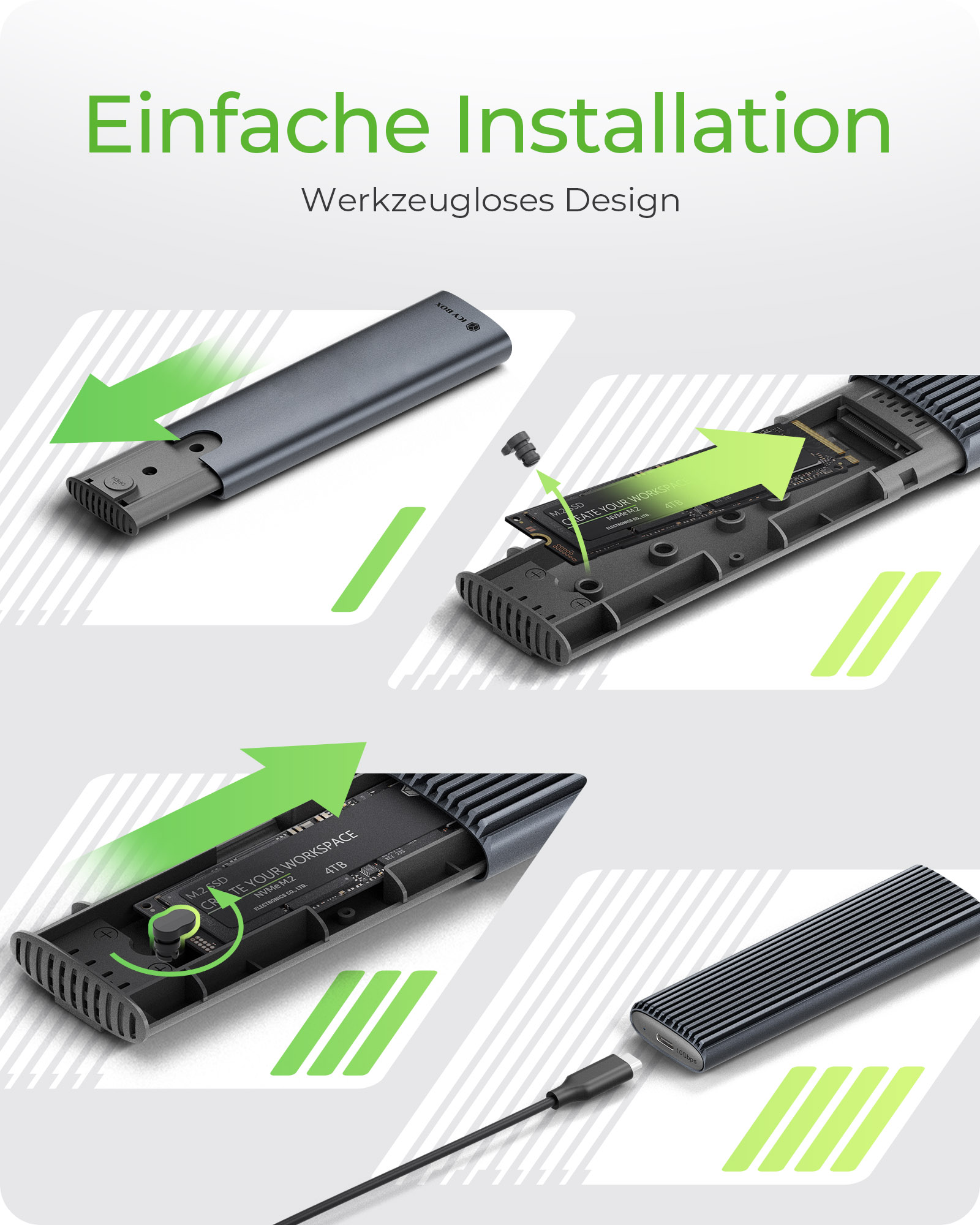 Geh. IcyBox für NVMe M.2 & SATA M.2 SSD