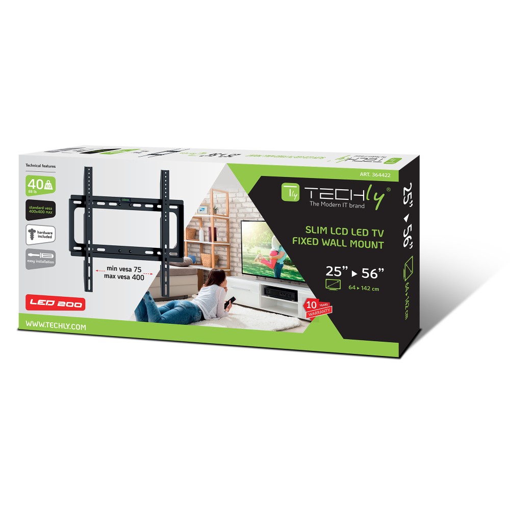 TECHLY Wandhalterung für LCD TV LED 25-56Zoll 63,5-142,24cm slim fix schwarz