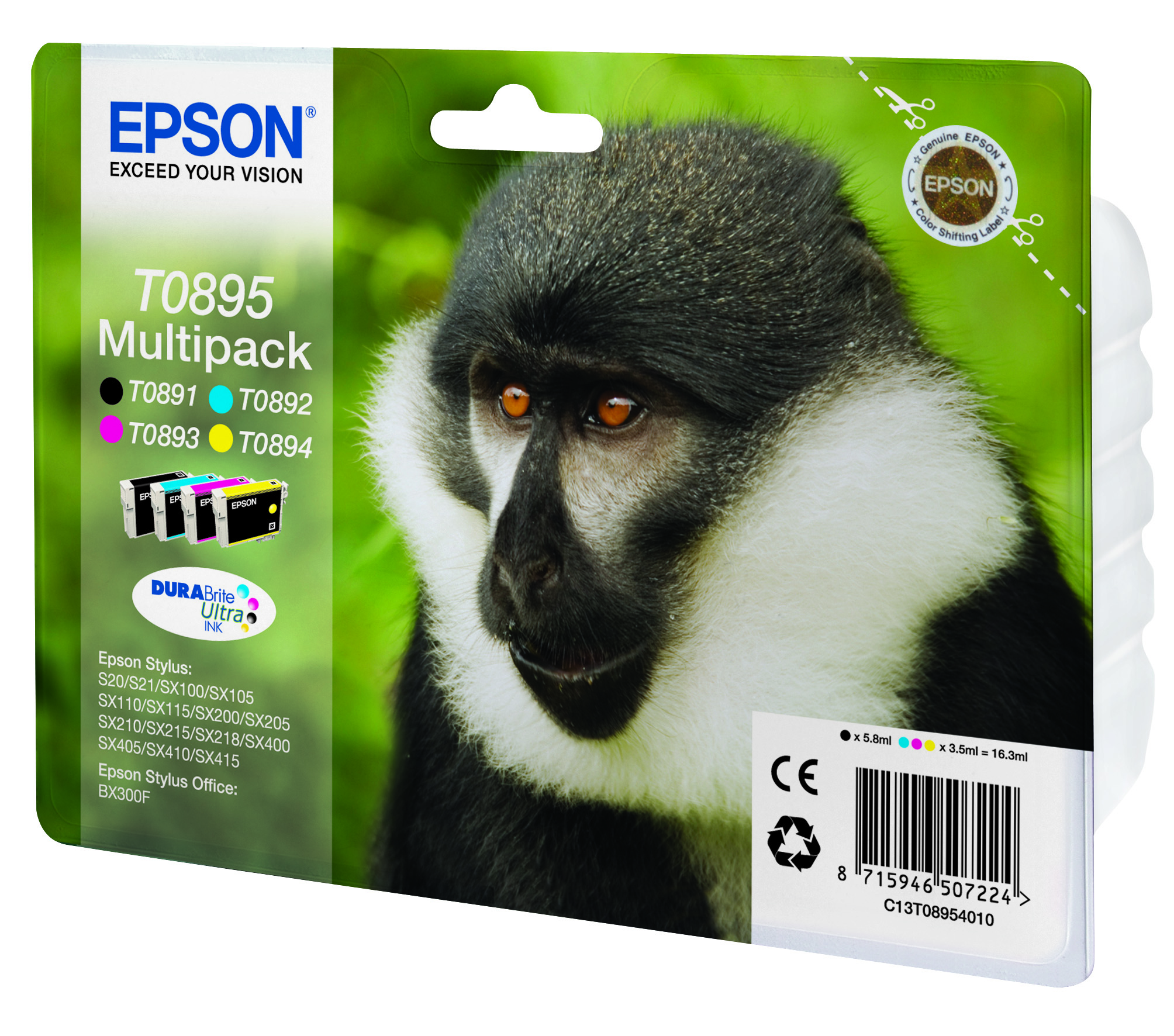 EPSON T0895 (Affe) schwarz, cyan, magenta, gelb Druckerpatronen, 4er-Set