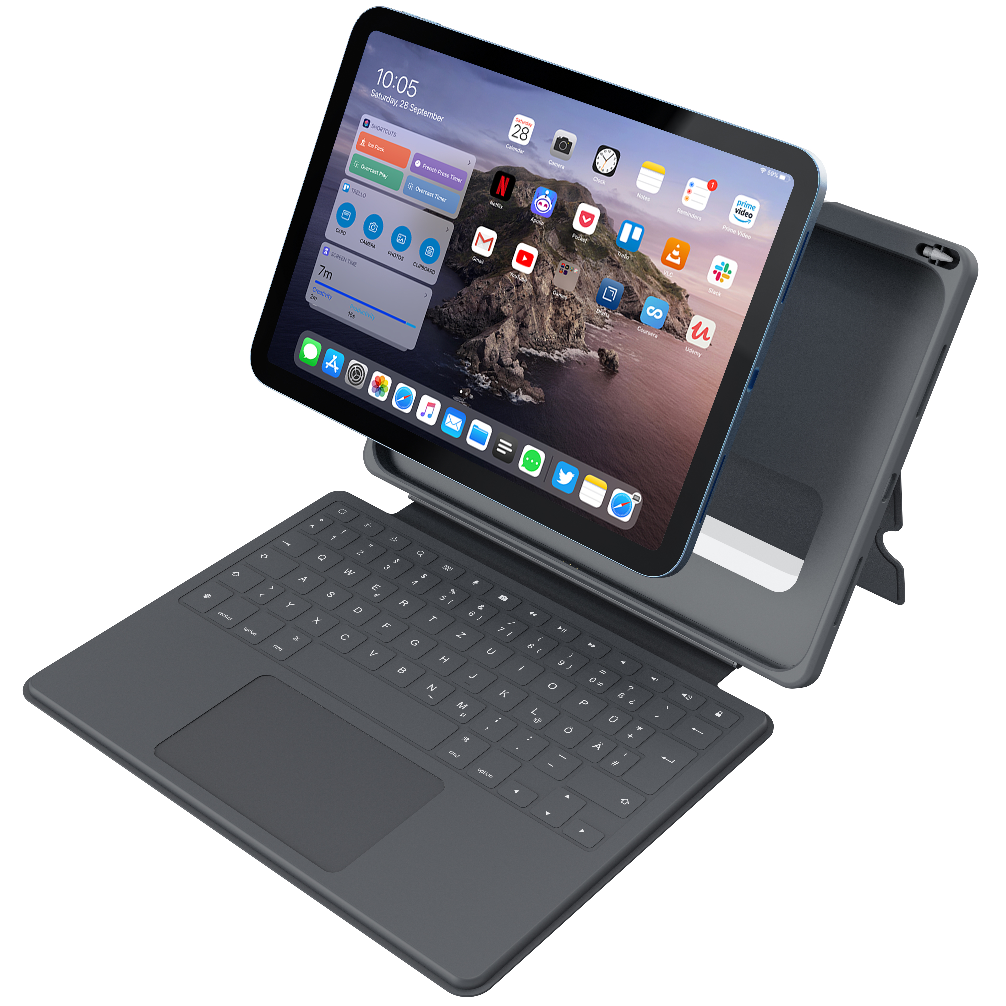 DEQSTER Smart Rugged Touch PLUS Keyboard 10,9 Tablet-Tastatur schwarz geeignet für Apple iPad 10. Gen (2022), Apple iPad 10. Gen (2024)
