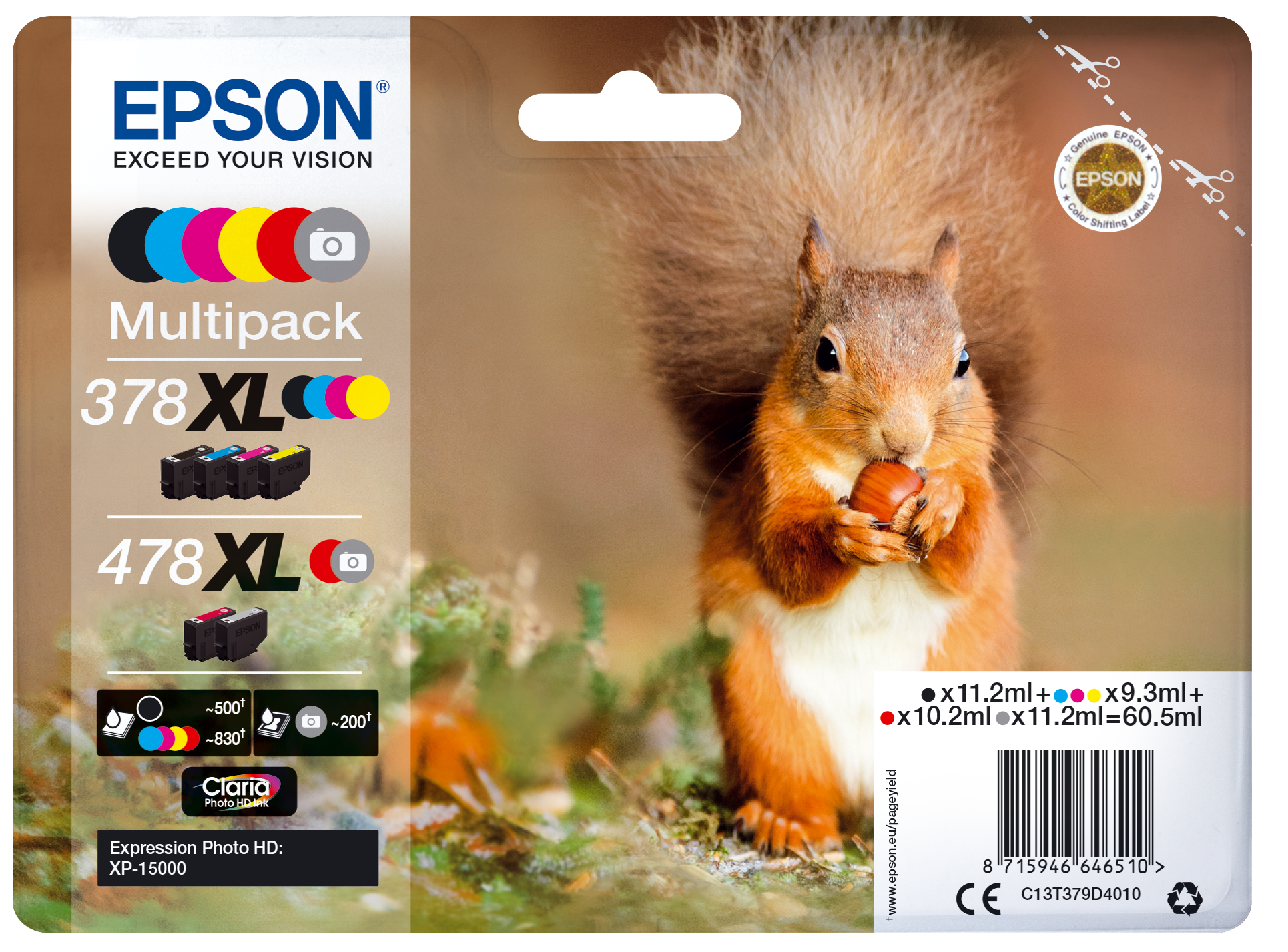 EPSON 378XL/478XL /T379D4 (Eichhörnchen) schwarz, cyan, magenta, gelb, rot, grau Druckerpatronen, 6er-Set