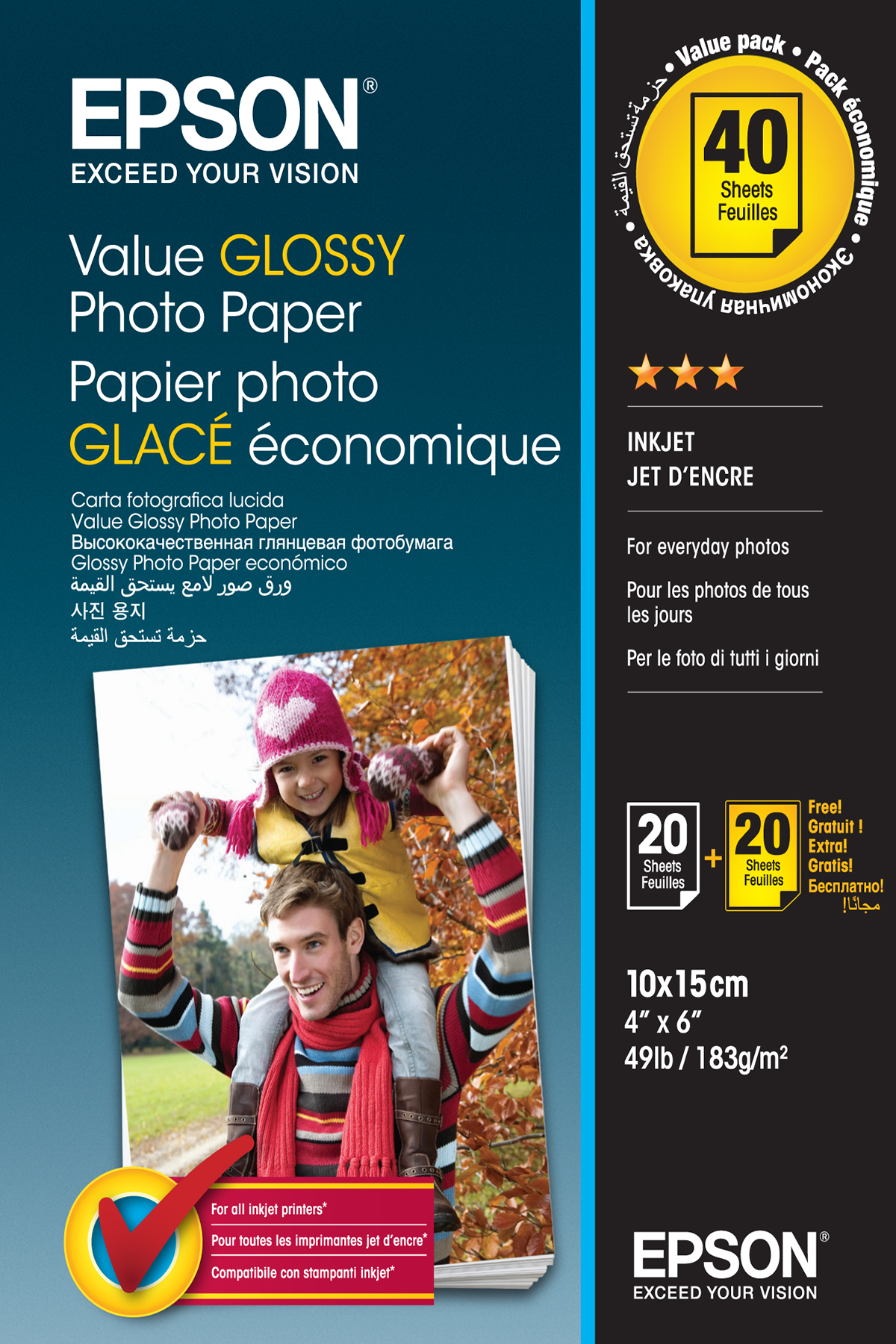 EPSON Fotopapier C13S400044 10,0 x 15,0 cm hochglänzend 183 g/qm 2x 20 Blatt