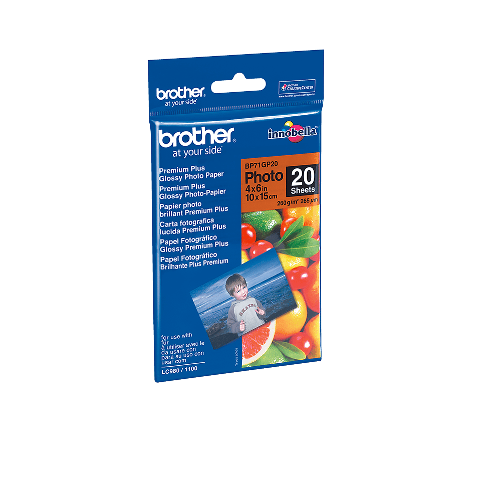 brother Fotopapier BP71GP20 DIN A6 glänzend 260 g/qm 20 Blatt