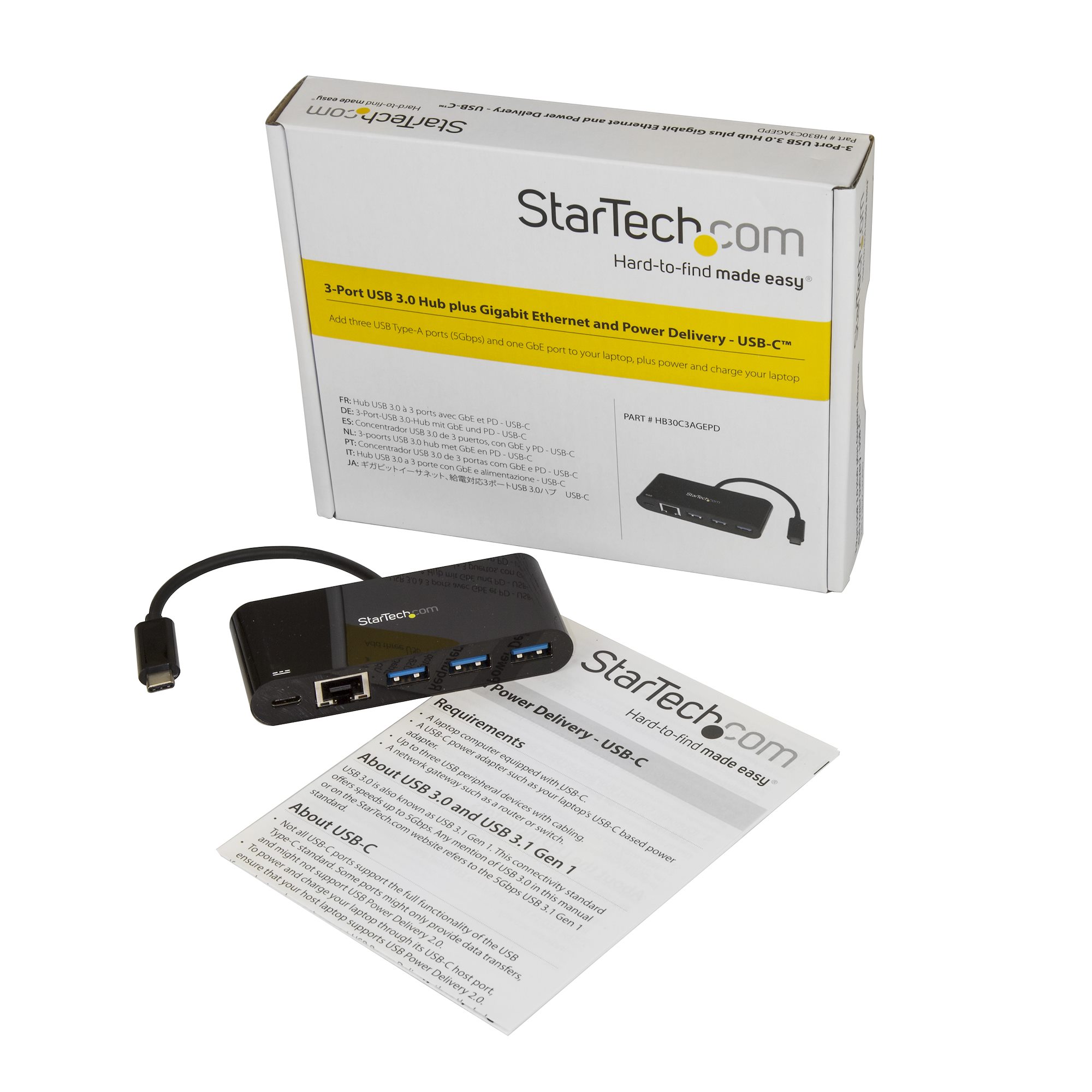 3PT USB 3.0 C HUB + GBE PD 2.0 2.0 - TYPE C TO 3X A - USB 3.0
