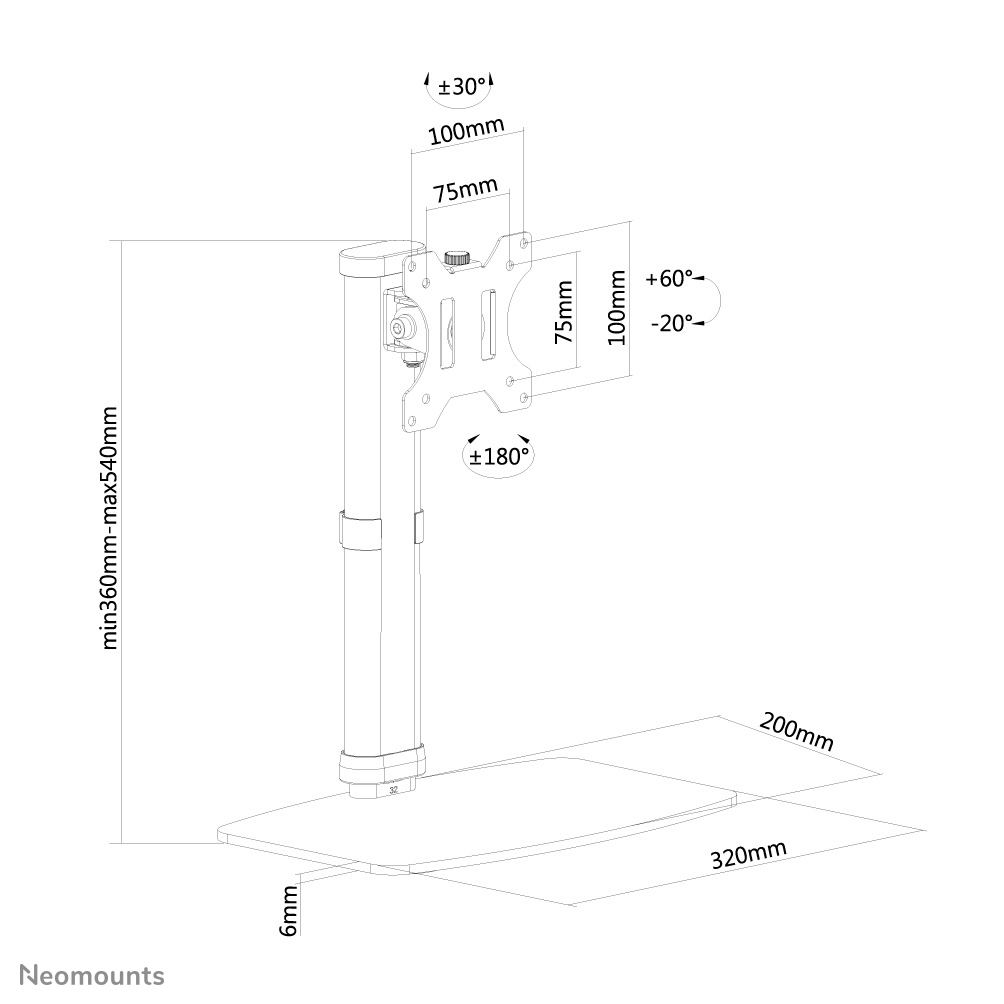 NEOMOUNTS Flatscreen Desk Mount 25,4cm 10Zoll - 76,2cm 30Zoll Black