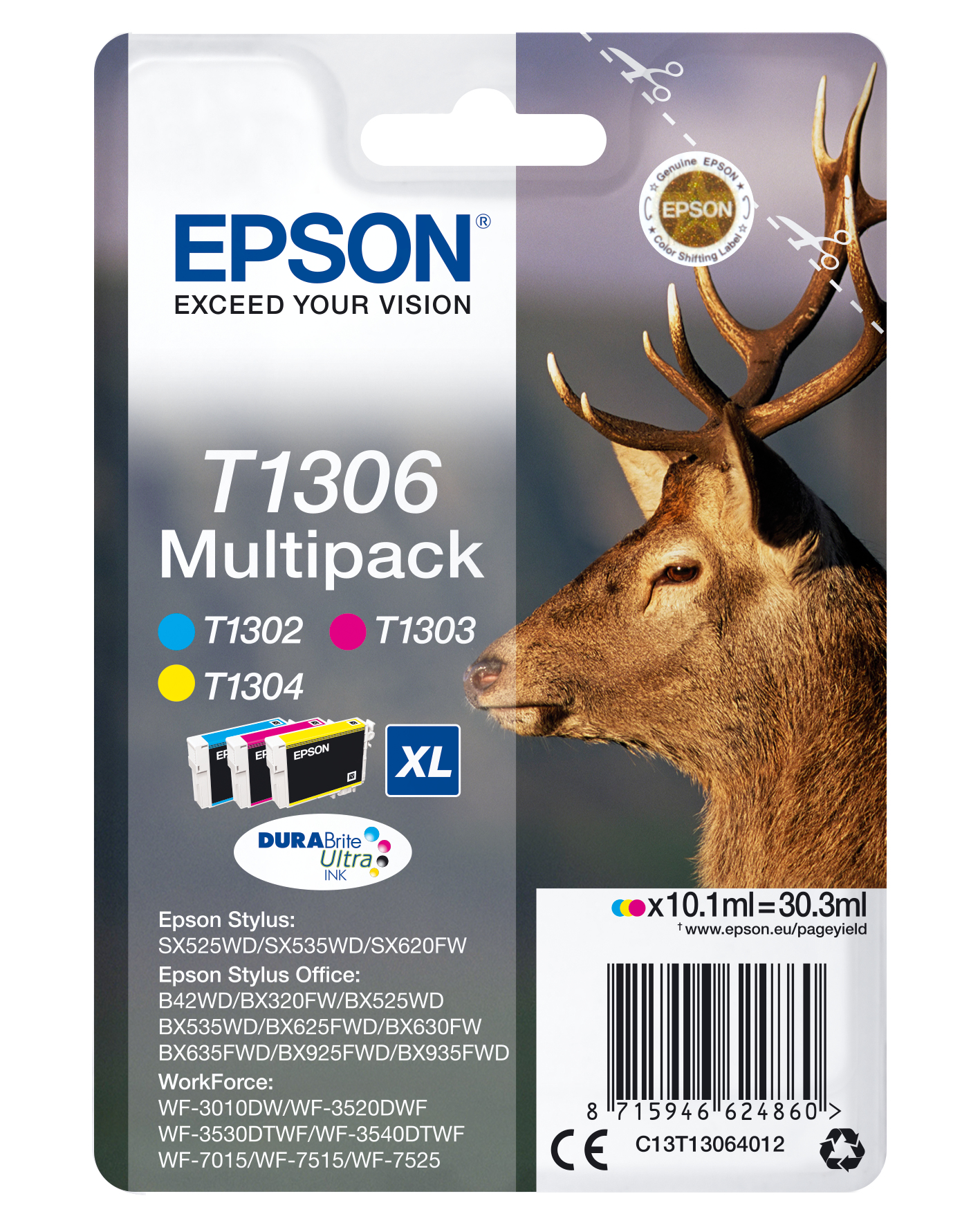 EPSON T1306XL (Hirsch) cyan, magenta, gelb Druckerpatronen, 3er-Set