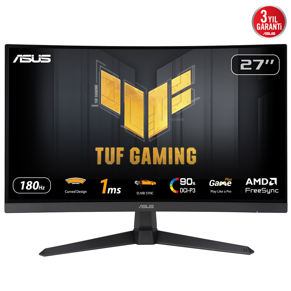 ASUS TUF Gaming VG27VQ3B 68,58cm 27Zoll Fast VA FHD WLED Curved 1500R 16:9 180Hz 250cd/m2 1ms 2xHDMI DP 2x2W Speakers Black